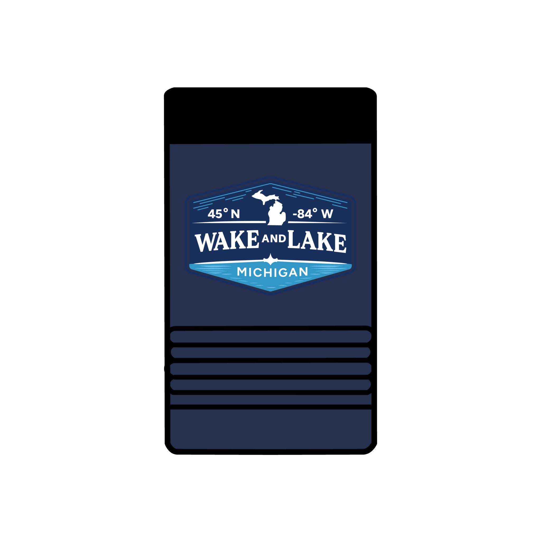 Michigan Coordinate Badge Beverage Holder is  for 12 ounce cans, Navy, with coordinate badge and WL monogram
