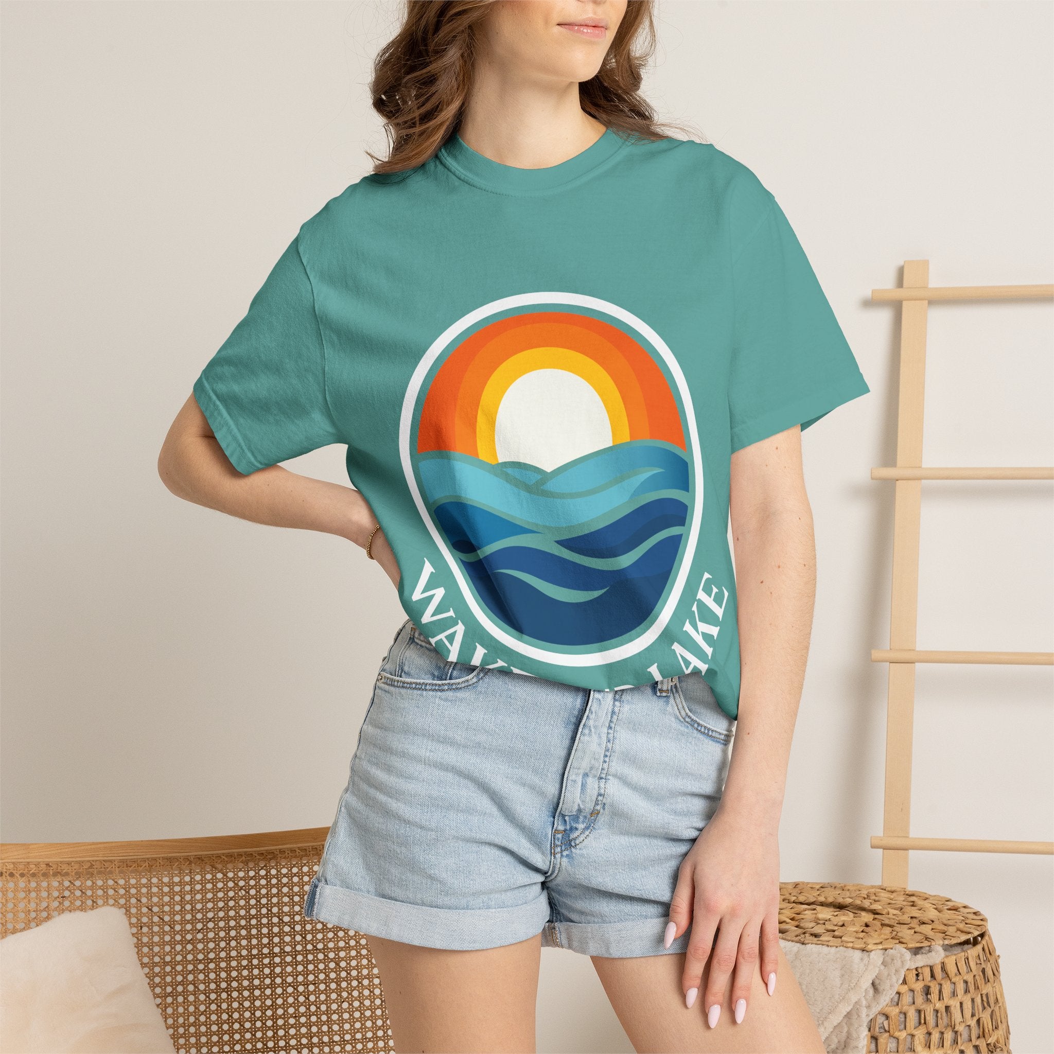 Wake and Lake Life Circle Crest Tee worn on a dock at sunset
Soft unisex lake life tee with bold circle crest graphic
Wake and Lake branded cotton t-shirt for summer boating
Circle crest logo tee for lake days and outdoor weekends

