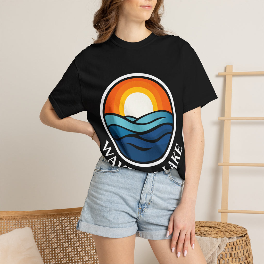 Wake and Lake Life Circle Crest Tee worn on a dock at sunset
Soft unisex lake life tee with bold circle crest graphic
Wake and Lake branded cotton t-shirt for summer boating
Circle crest logo tee for lake days and outdoor weekends

