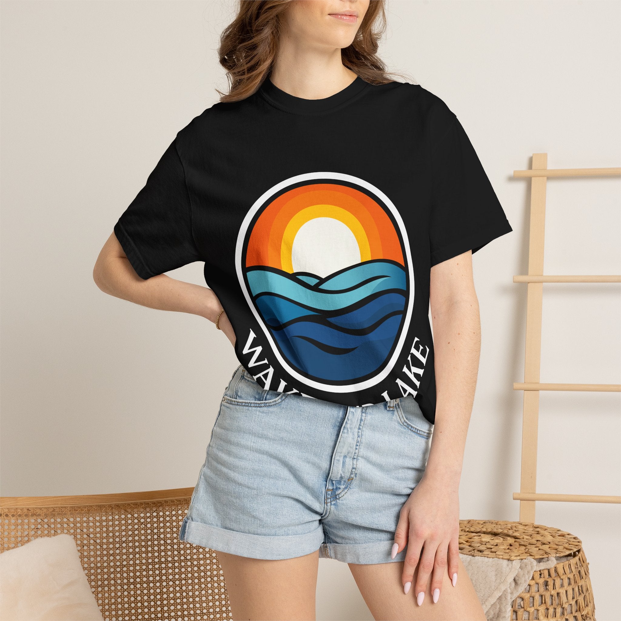 Wake and Lake Life Circle Crest Tee worn on a dock at sunset
Soft unisex lake life tee with bold circle crest graphic
Wake and Lake branded cotton t-shirt for summer boating
Circle crest logo tee for lake days and outdoor weekends

