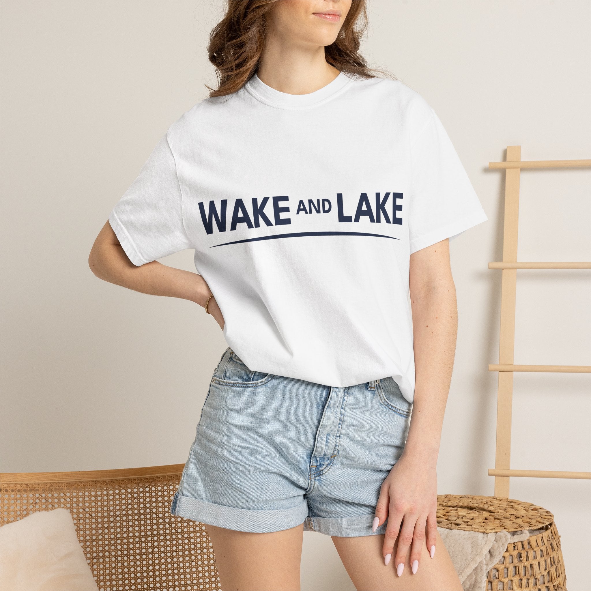 Wake and Lake Wordmark Tee worn at lakeside bonfire
Soft unisex cotton lake life t-shirt with chest wordmark
Wake and Lake branded everyday tee for boating weekends
Lake apparel t-shirt with clean Wake and Lake graphic

