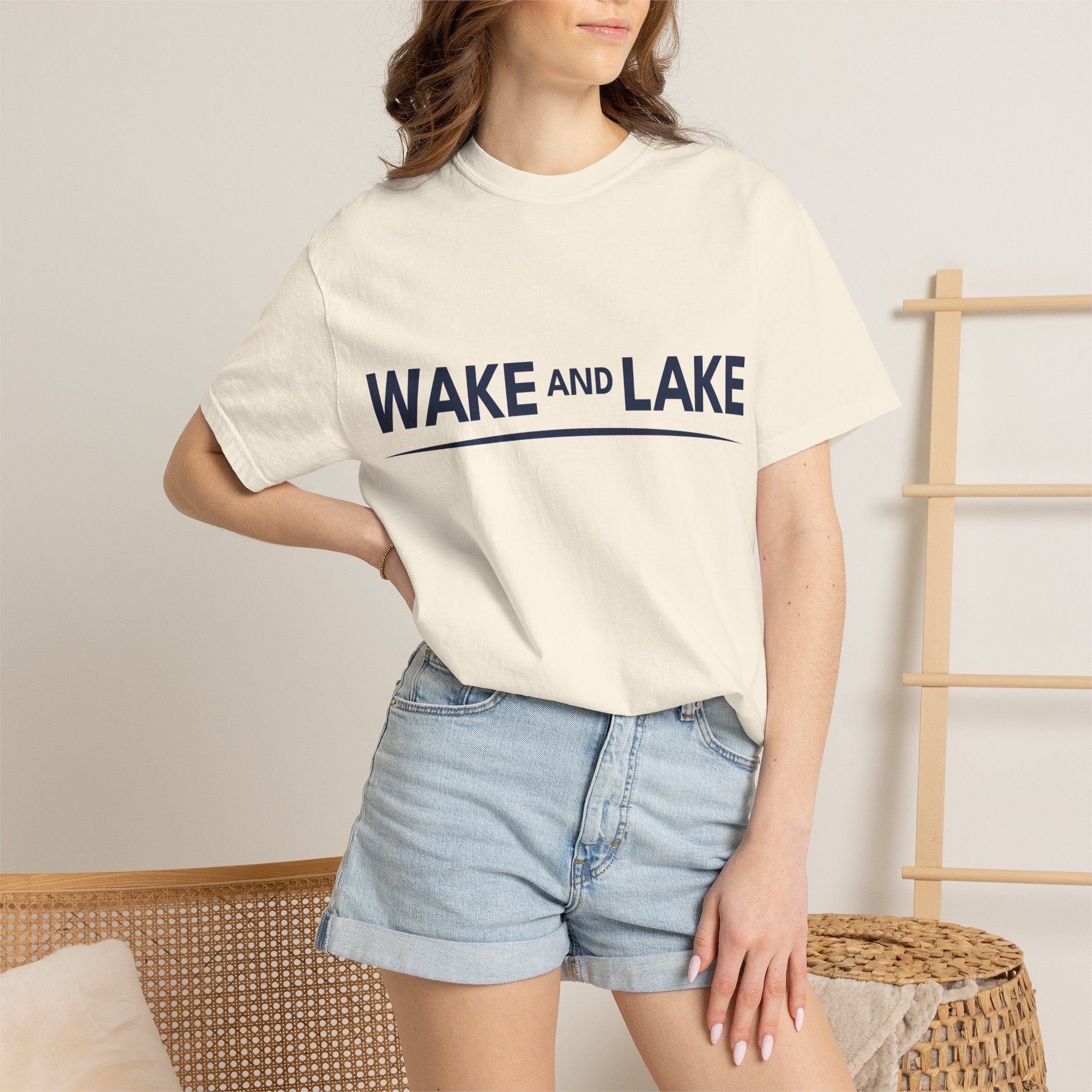 Wake and Lake Wordmark Tee worn at lakeside bonfire
Soft unisex cotton lake life t-shirt with chest wordmark
Wake and Lake branded everyday tee for boating weekends
Lake apparel t-shirt with clean Wake and Lake graphic

