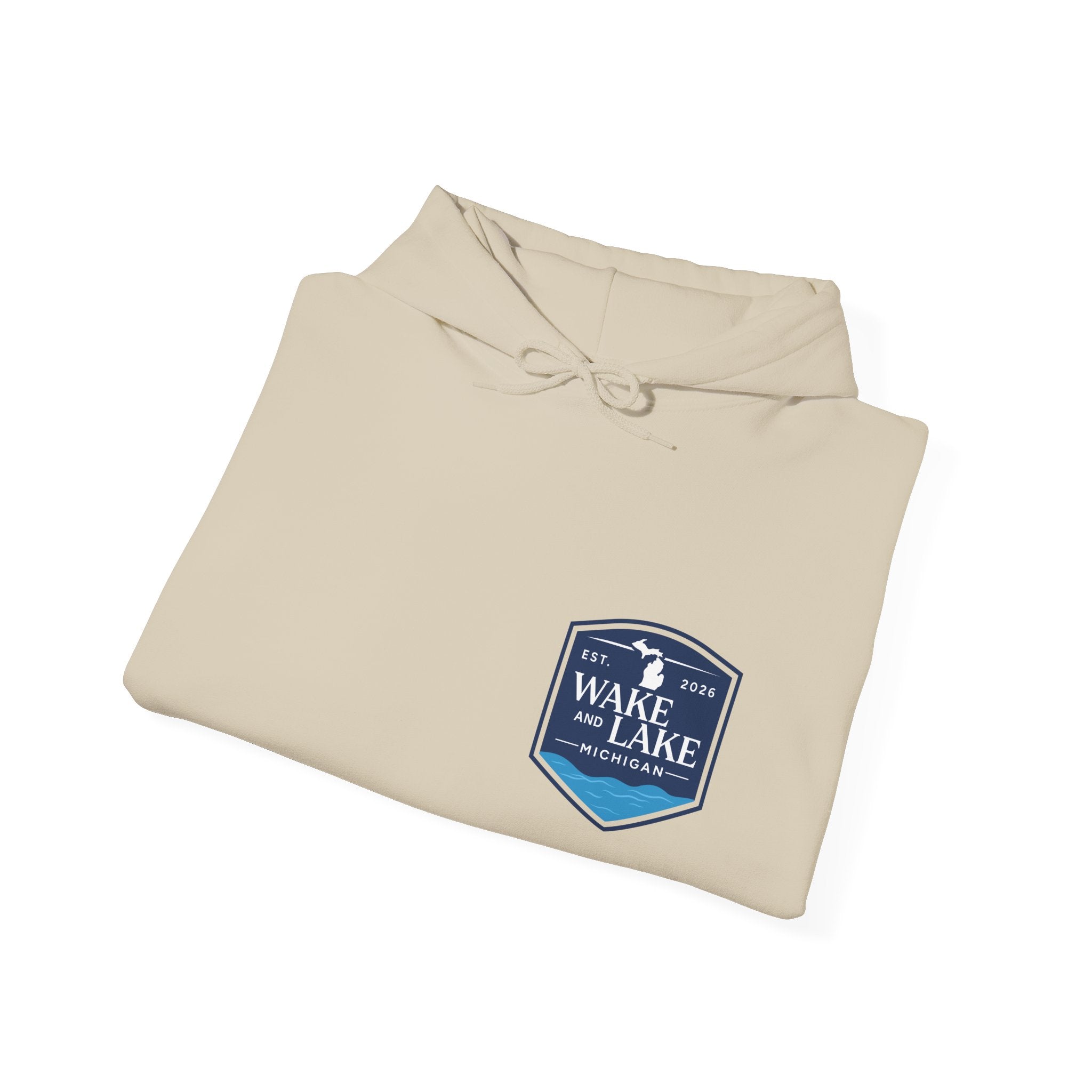 Wake and Lake Michigan Shield Hoodie worn on a foggy Great Lakes morning
Midweight Michigan crest sweatshirt for lake life
Michigan boating hoodie with bold shield graphic and Wake and Lake branding
Unisex Great Lakes fleece hoodie with Michigan shield crest
