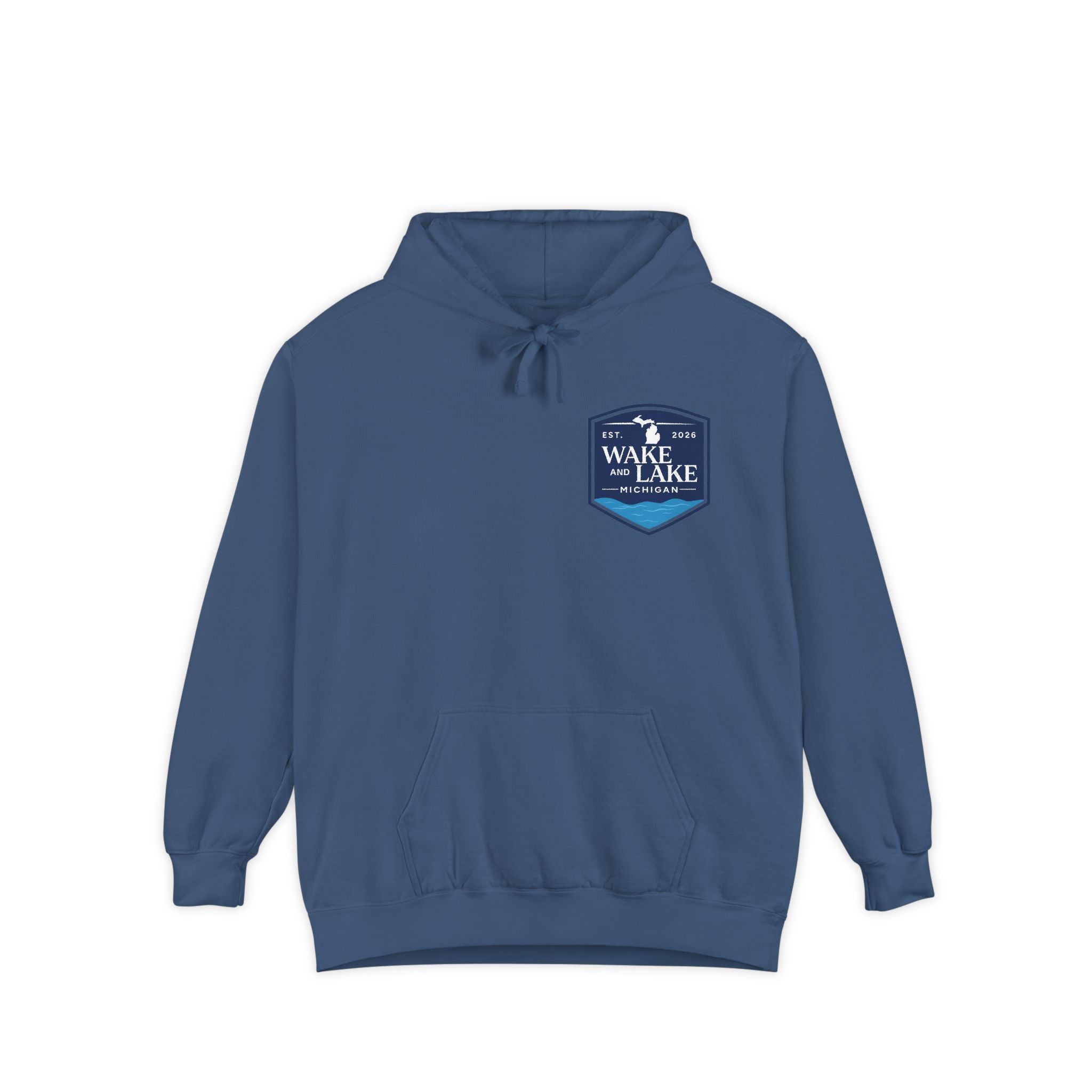 Wake and Lake Life Circle Crest Hoodie Light worn on a summer boat morning
Light-colored lake life sweatshirt with circle crest graphic
Natural white or sand lake hoodie for warm summer days
Soft light fleece with Wake and Lake circle crest design

