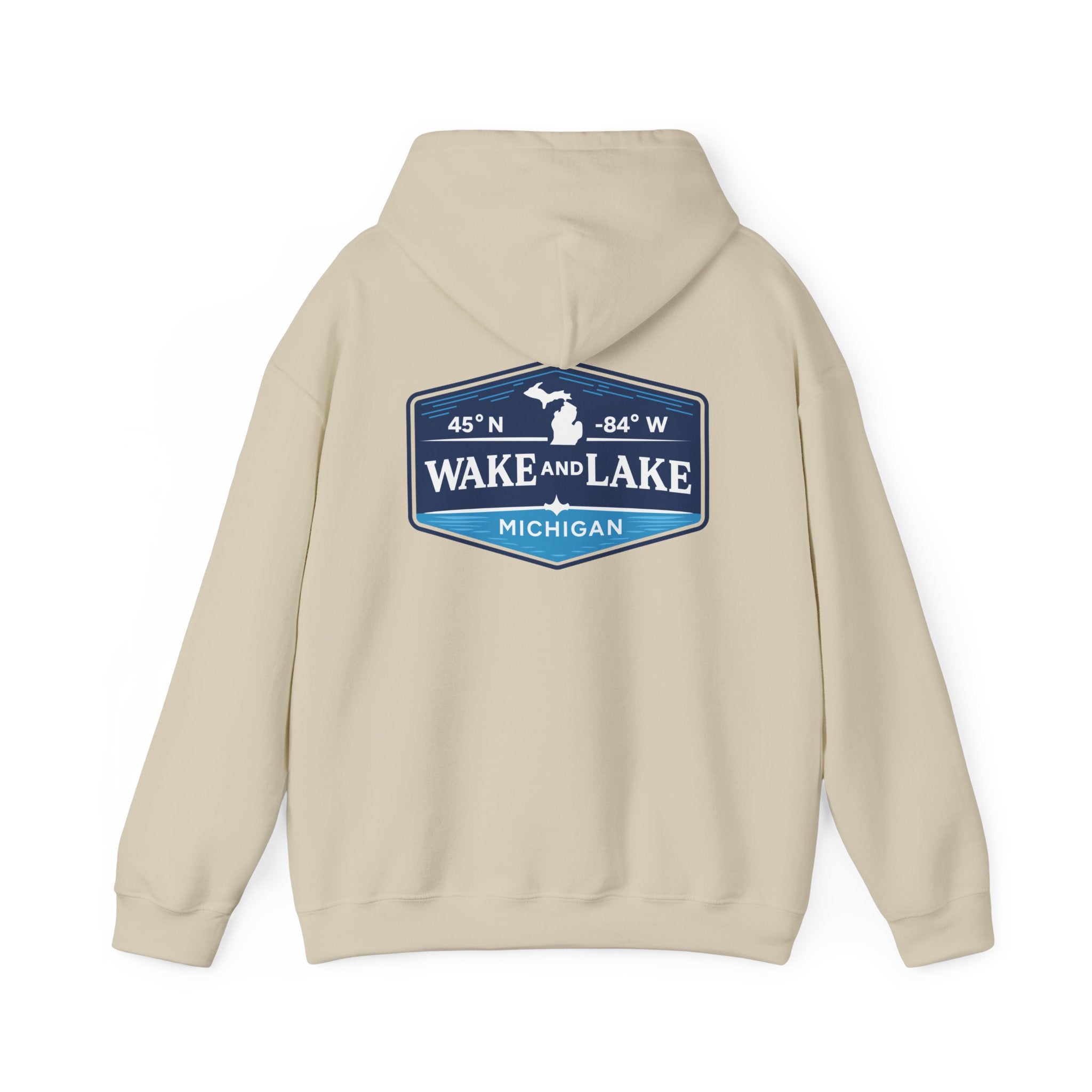 Wake and Lake Michigan Shield Hoodie worn on a foggy Great Lakes morning
Midweight Michigan crest sweatshirt for lake life
Michigan boating hoodie with bold shield graphic and Wake and Lake branding
Unisex Great Lakes fleece hoodie with Michigan shield crest
