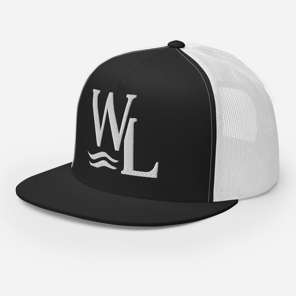 Wake and Lake WL Monogram Trucker Hat worn on a boat at sunrise
Breathable mesh trucker cap with WL monogram for lake life
Adjustable lake trucker hat with Wake and Lake branding
Classic snapback mesh hat with WL logo for boating
