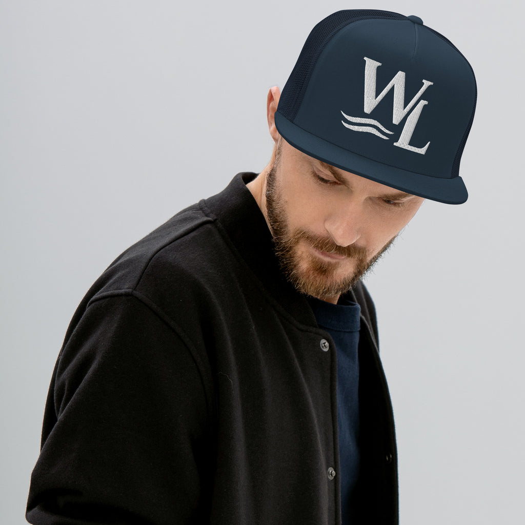 Wake and Lake WL Monogram Trucker Hat worn on a boat at sunrise
Breathable mesh trucker cap with WL monogram for lake life
Adjustable lake trucker hat with Wake and Lake branding
Classic snapback mesh hat with WL logo for boating
