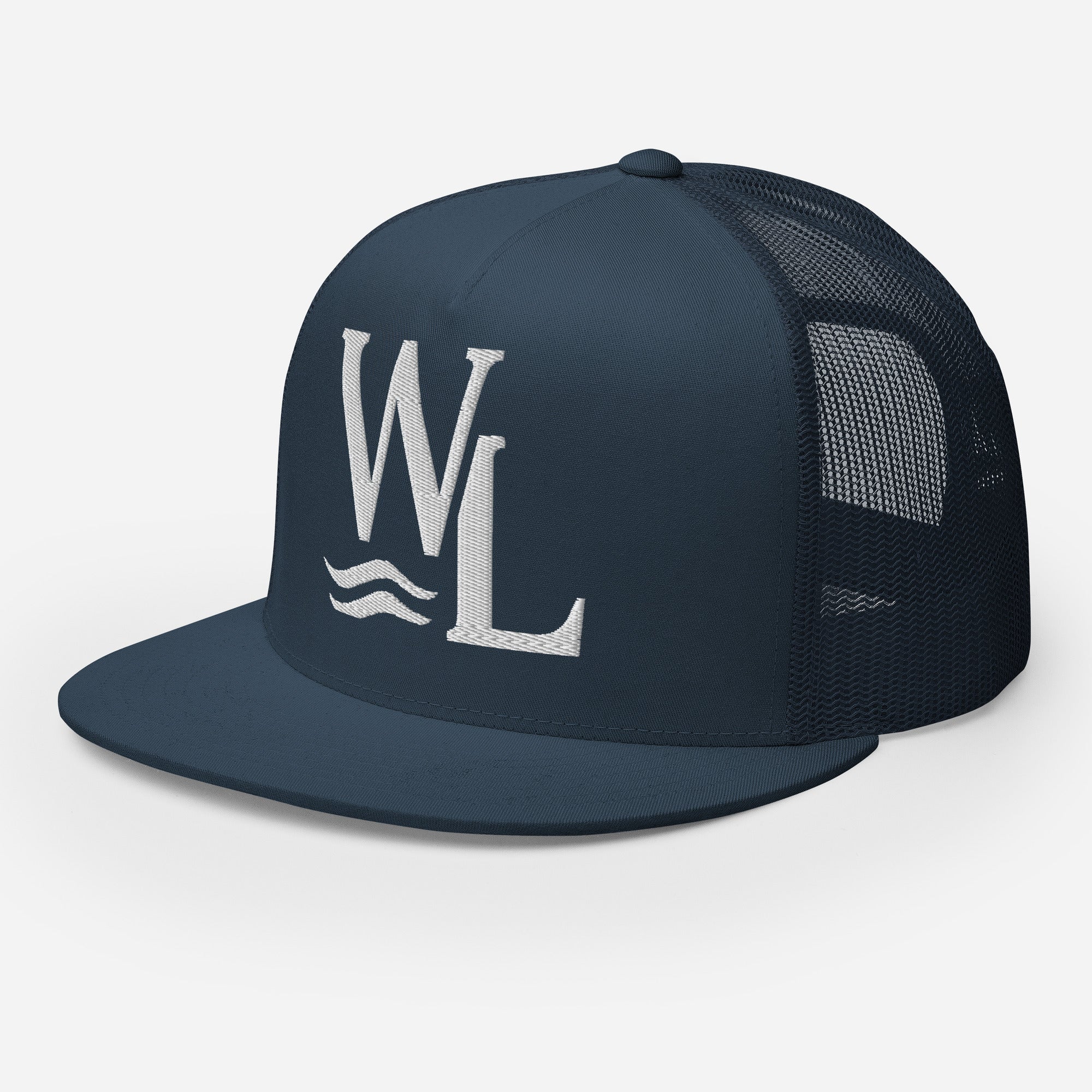 Wake and Lake WL Monogram Trucker Hat worn on a boat at sunrise
Breathable mesh trucker cap with WL monogram for lake life
Adjustable lake trucker hat with Wake and Lake branding
Classic snapback mesh hat with WL logo for boating
