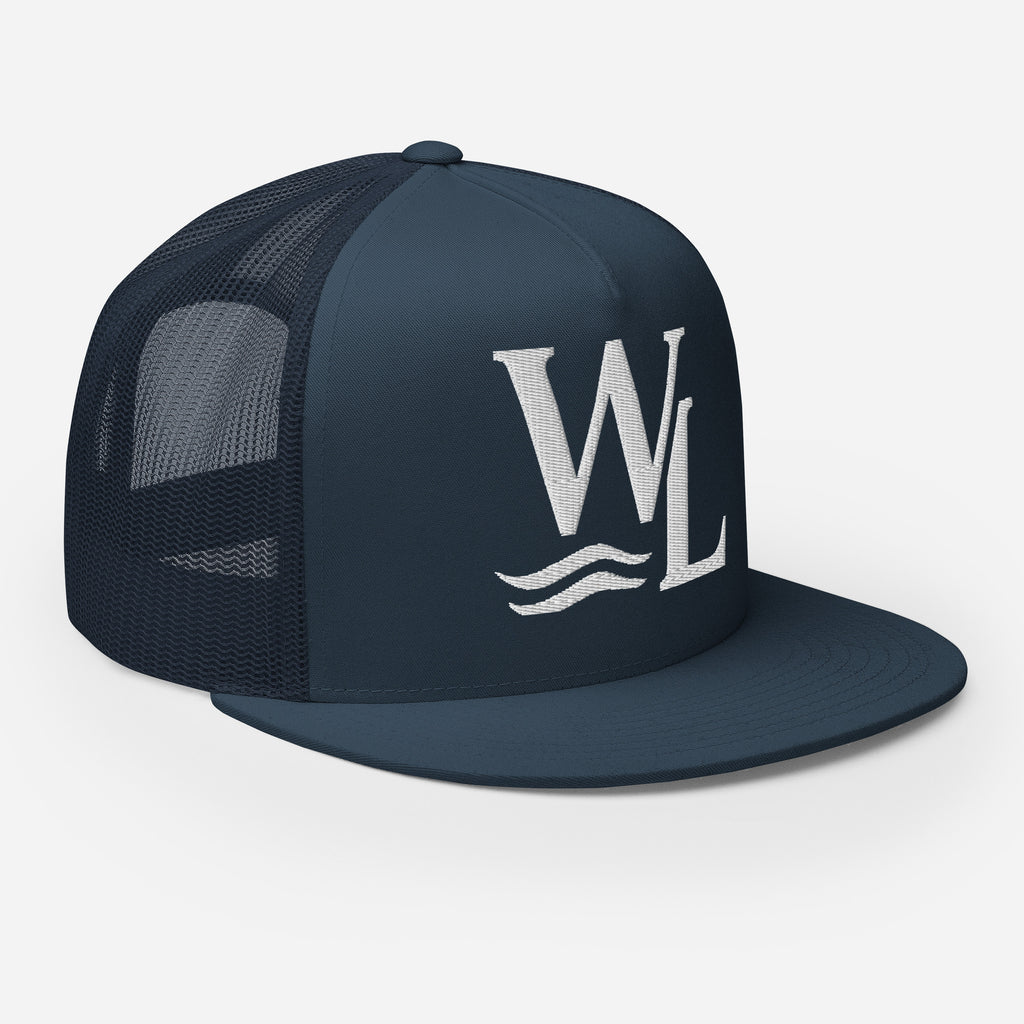 Wake and Lake WL Monogram Trucker Hat worn on a boat at sunrise
Breathable mesh trucker cap with WL monogram for lake life
Adjustable lake trucker hat with Wake and Lake branding
Classic snapback mesh hat with WL logo for boating
