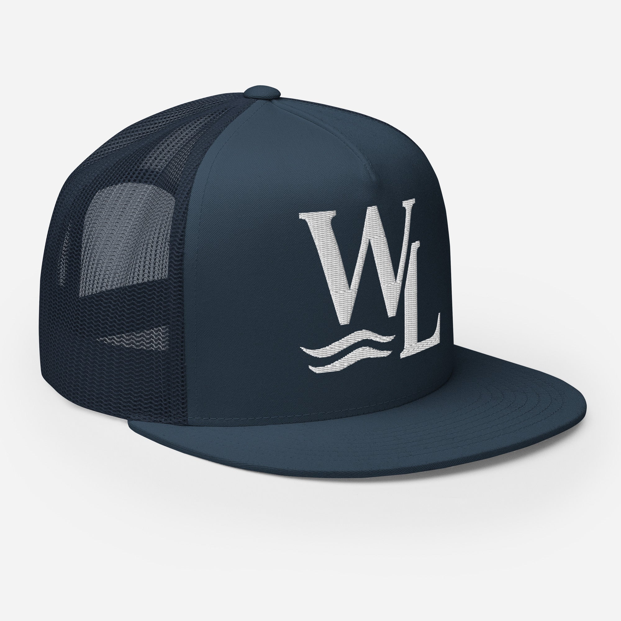 Wake and Lake WL Monogram Trucker Hat worn on a boat at sunrise
Breathable mesh trucker cap with WL monogram for lake life
Adjustable lake trucker hat with Wake and Lake branding
Classic snapback mesh hat with WL logo for boating
