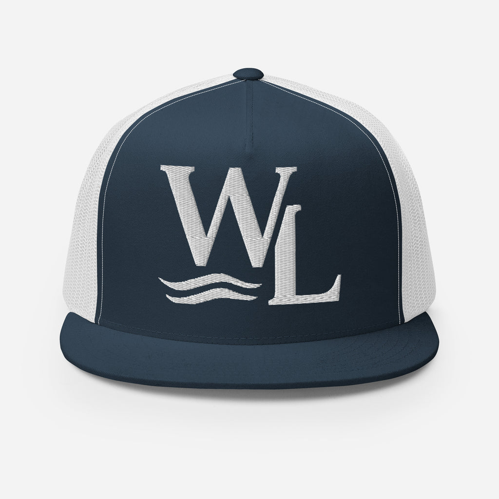 Wake and Lake WL Monogram Trucker Hat worn on a boat at sunrise
Breathable mesh trucker cap with WL monogram for lake life
Adjustable lake trucker hat with Wake and Lake branding
Classic snapback mesh hat with WL logo for boating
