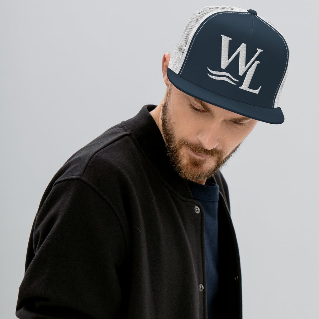 Wake and Lake WL Monogram Trucker Hat worn on a boat at sunrise
Breathable mesh trucker cap with WL monogram for lake life
Adjustable lake trucker hat with Wake and Lake branding
Classic snapback mesh hat with WL logo for boating
