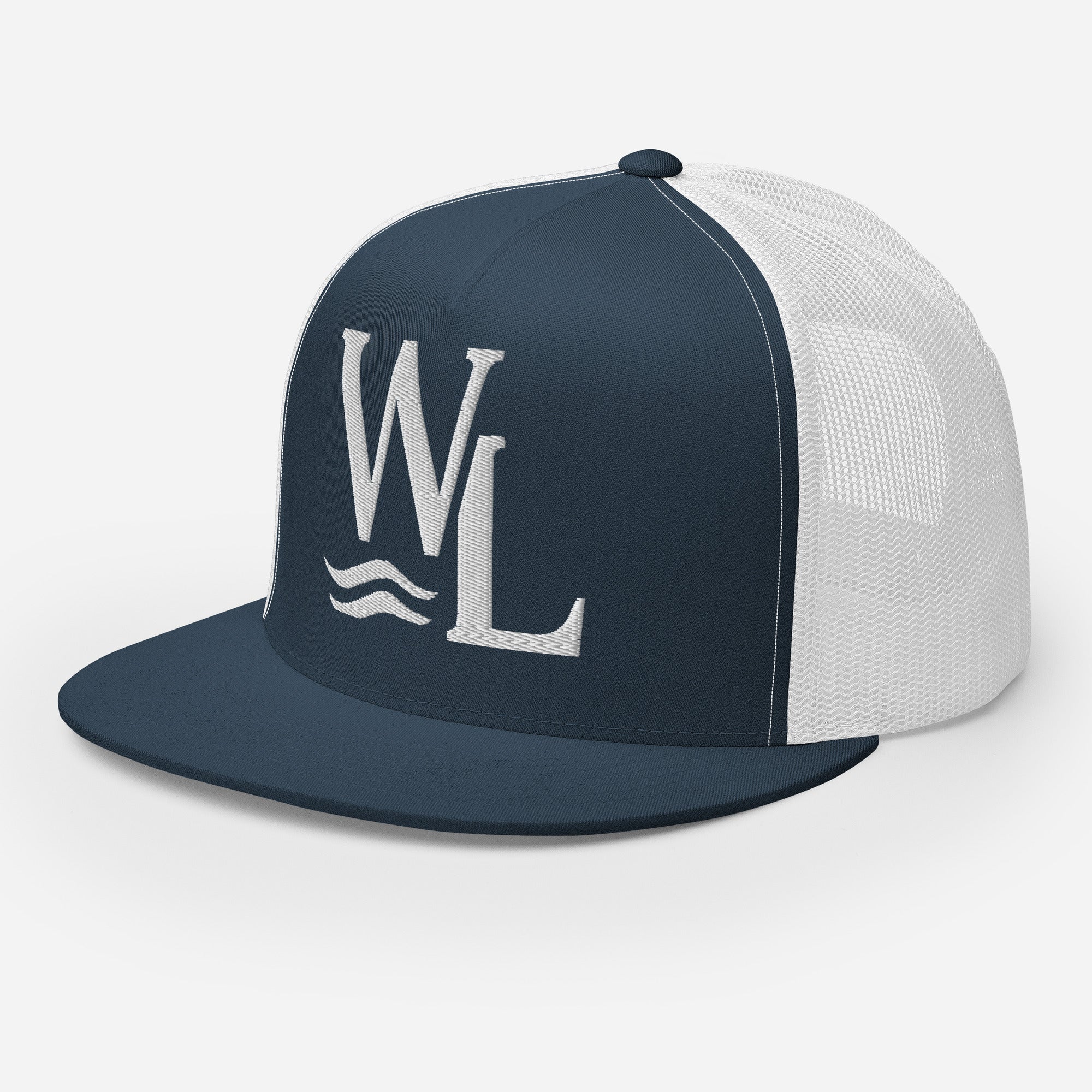 Wake and Lake WL Monogram Trucker Hat worn on a boat at sunrise
Breathable mesh trucker cap with WL monogram for lake life
Adjustable lake trucker hat with Wake and Lake branding
Classic snapback mesh hat with WL logo for boating
