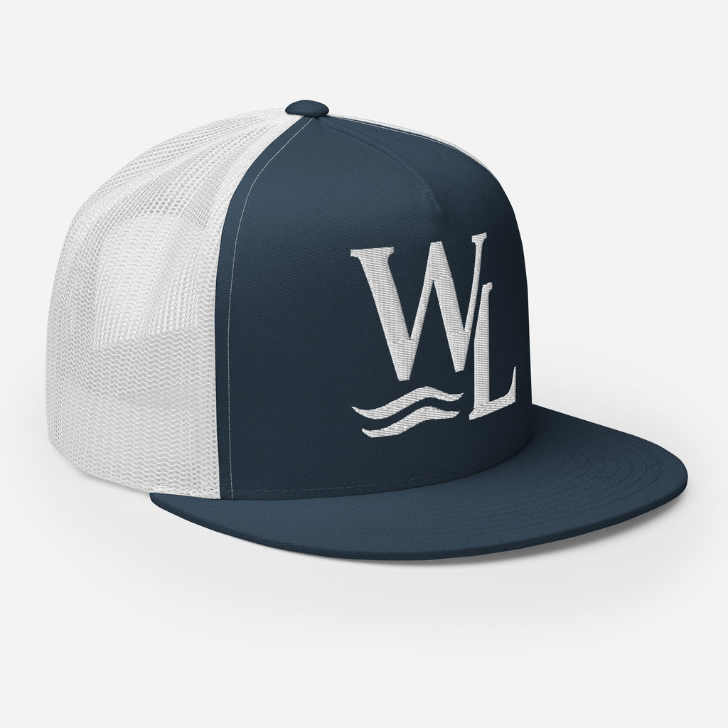 Wake and Lake WL Monogram Trucker Hat worn on a boat at sunrise
Breathable mesh trucker cap with WL monogram for lake life
Adjustable lake trucker hat with Wake and Lake branding
Classic snapback mesh hat with WL logo for boating
