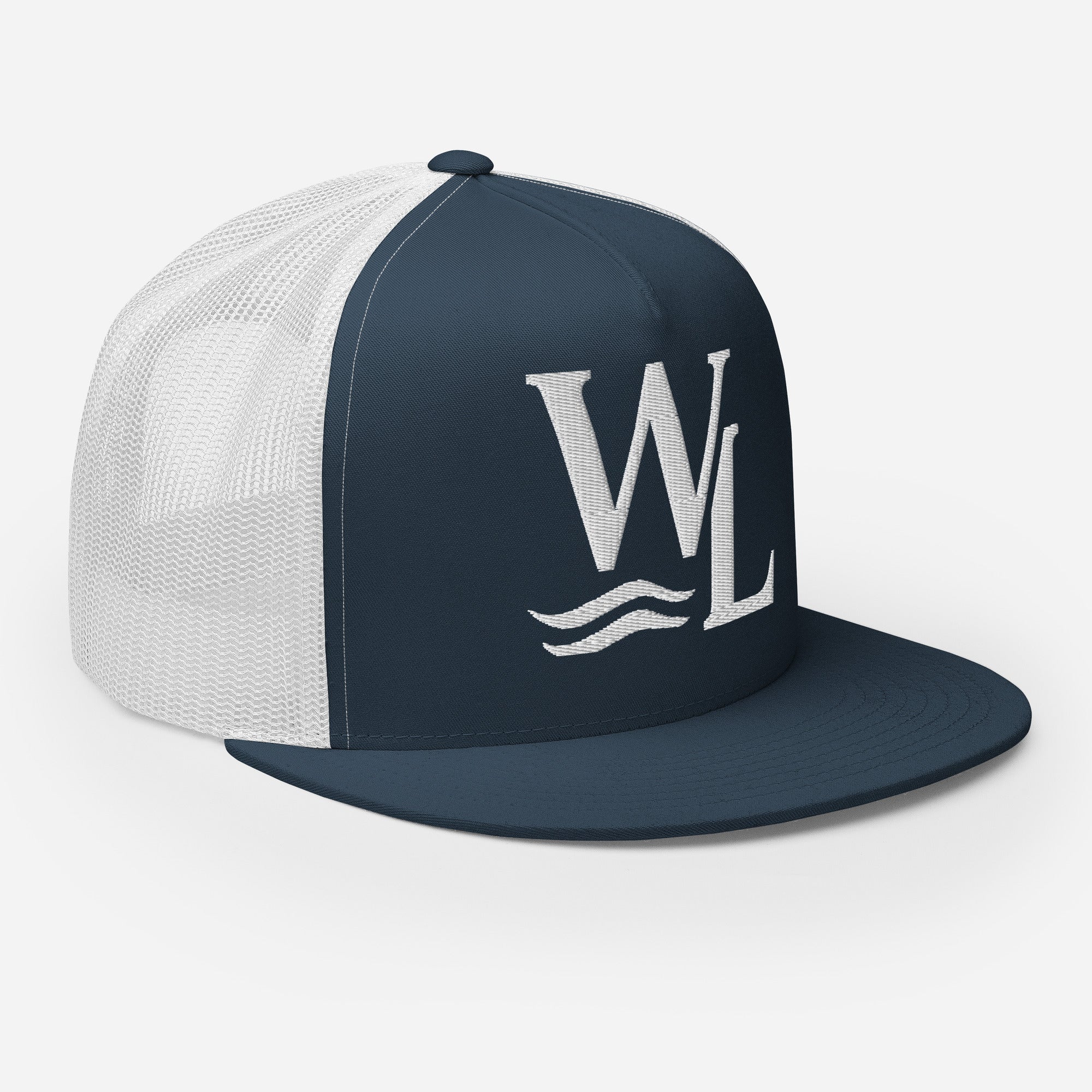 Wake and Lake WL Monogram Trucker Hat worn on a boat at sunrise
Breathable mesh trucker cap with WL monogram for lake life
Adjustable lake trucker hat with Wake and Lake branding
Classic snapback mesh hat with WL logo for boating
