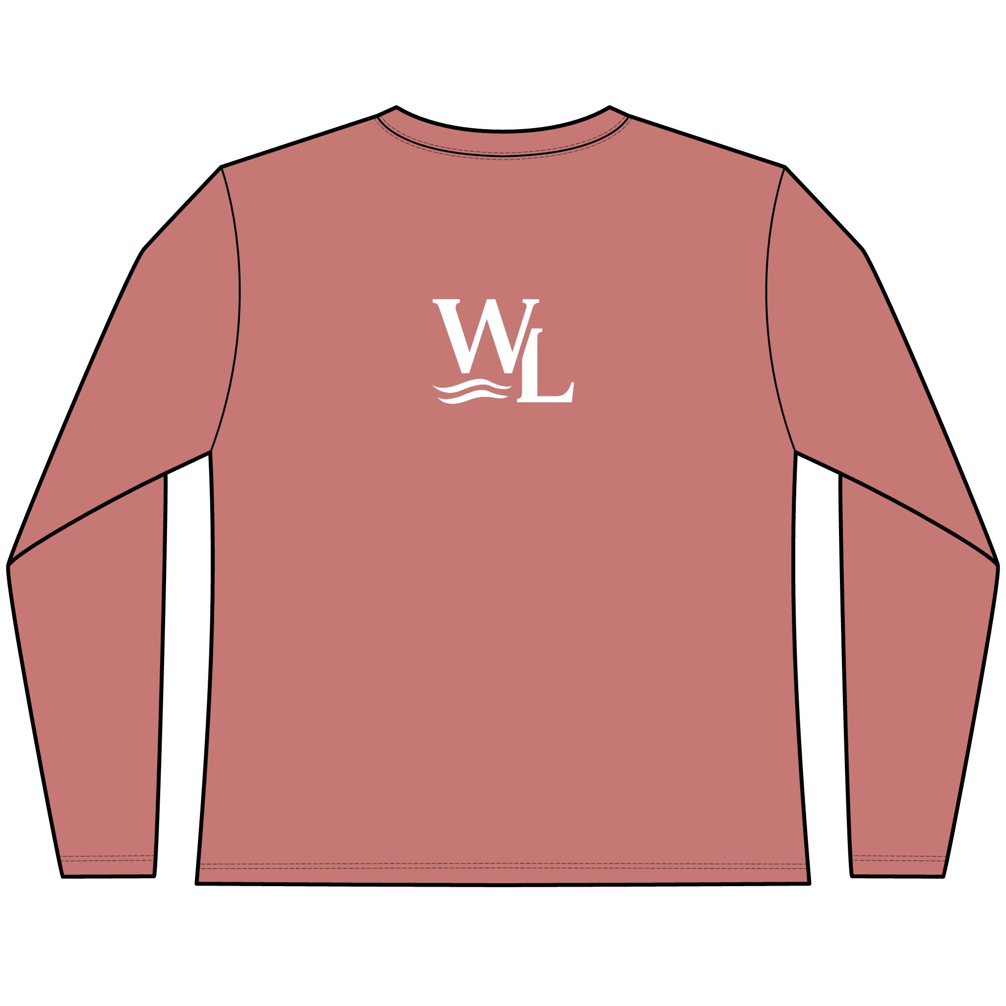 Wake and Lake Circle Crest Women's Long Sleeve Tee on an autumn dock
Soft fitted women's long sleeve lake life shirt with crest graphic
Wake and Lake branded women's shoulder-season tee
Circle crest long sleeve cotton top for cool lake mornings
