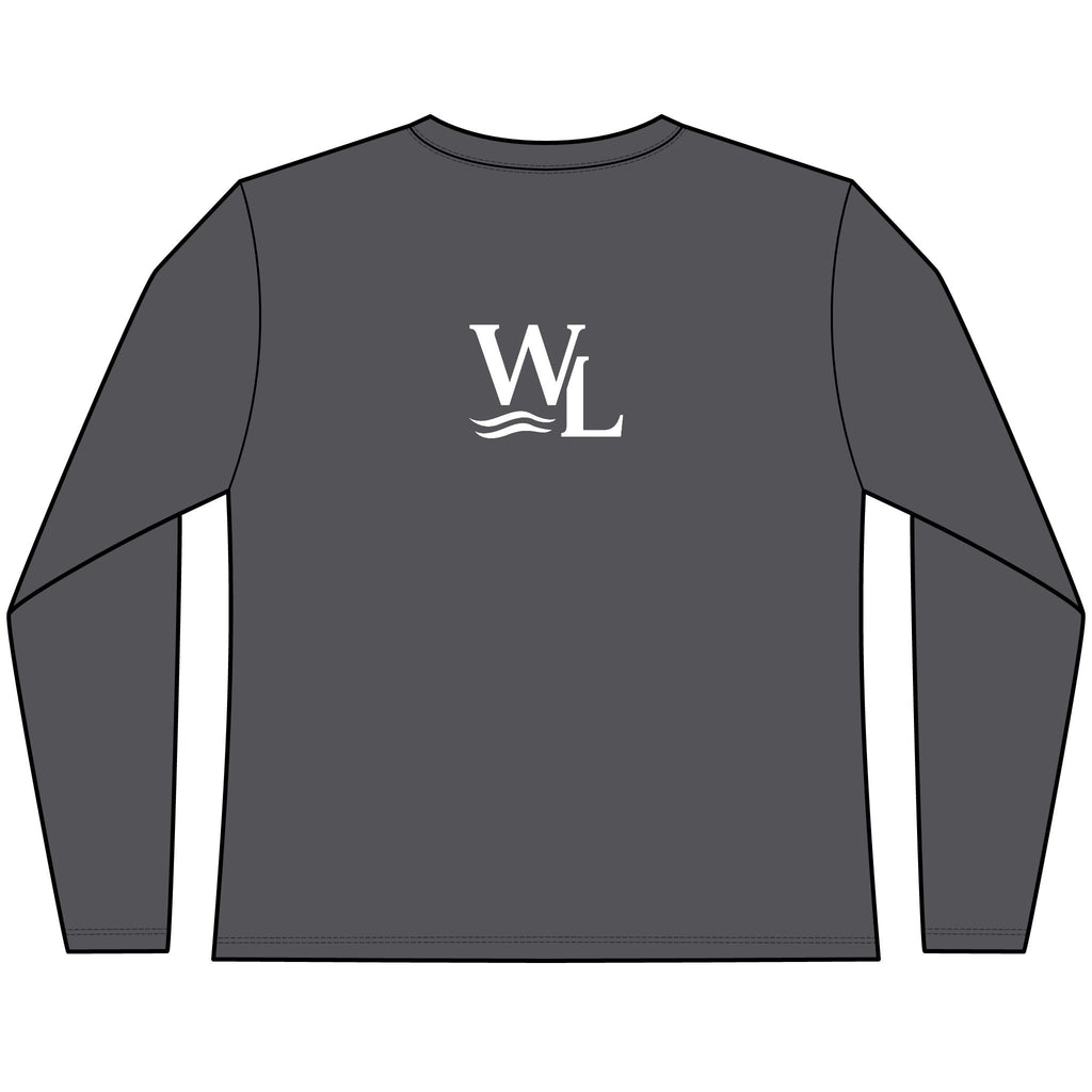 Wake and Lake Circle Crest Women's Long Sleeve Tee on an autumn dock
Soft fitted women's long sleeve lake life shirt with crest graphic
Wake and Lake branded women's shoulder-season tee
Circle crest long sleeve cotton top for cool lake mornings
