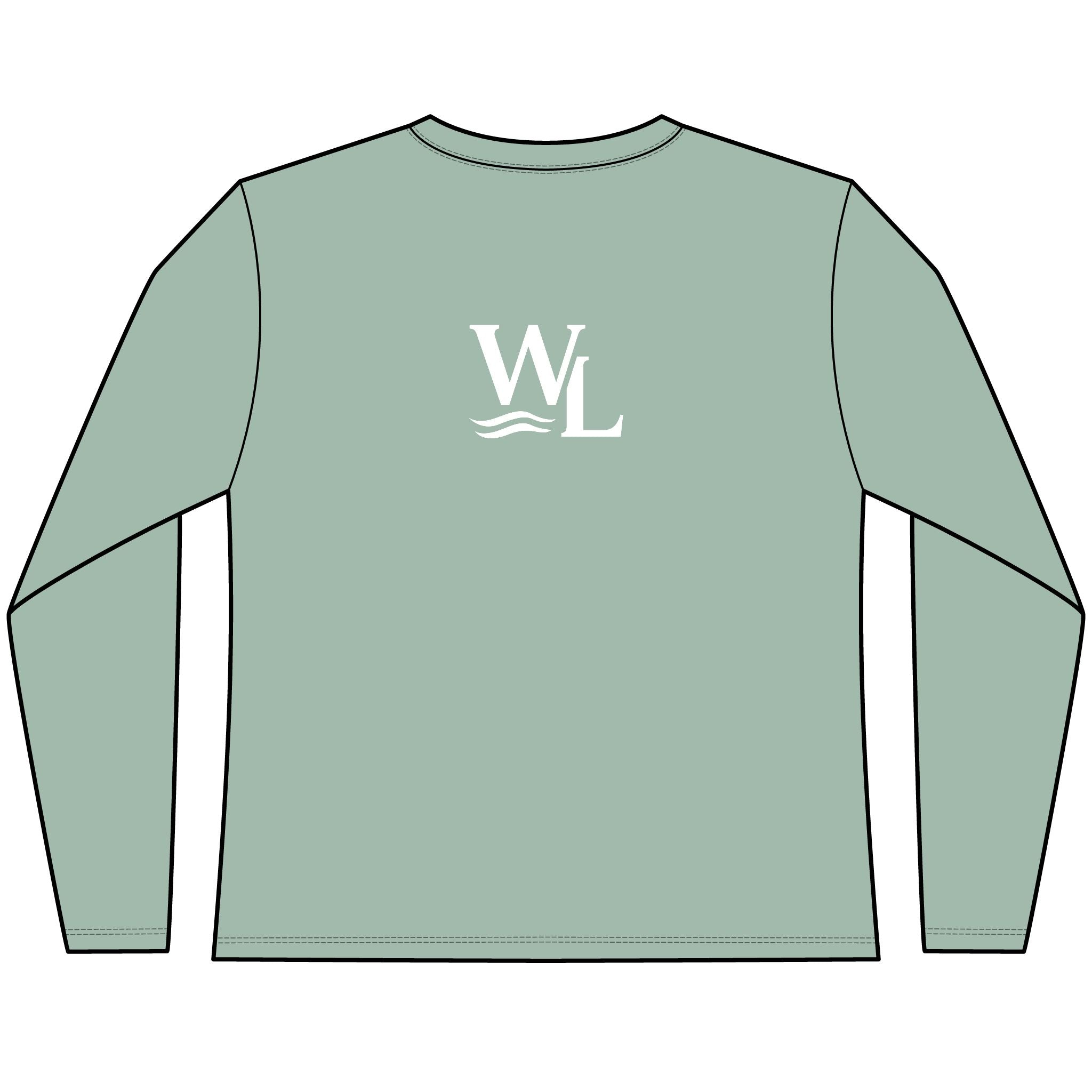 Wake and Lake Circle Crest Women's Long Sleeve Tee on an autumn dock
Soft fitted women's long sleeve lake life shirt with crest graphic
Wake and Lake branded women's shoulder-season tee
Circle crest long sleeve cotton top for cool lake mornings
