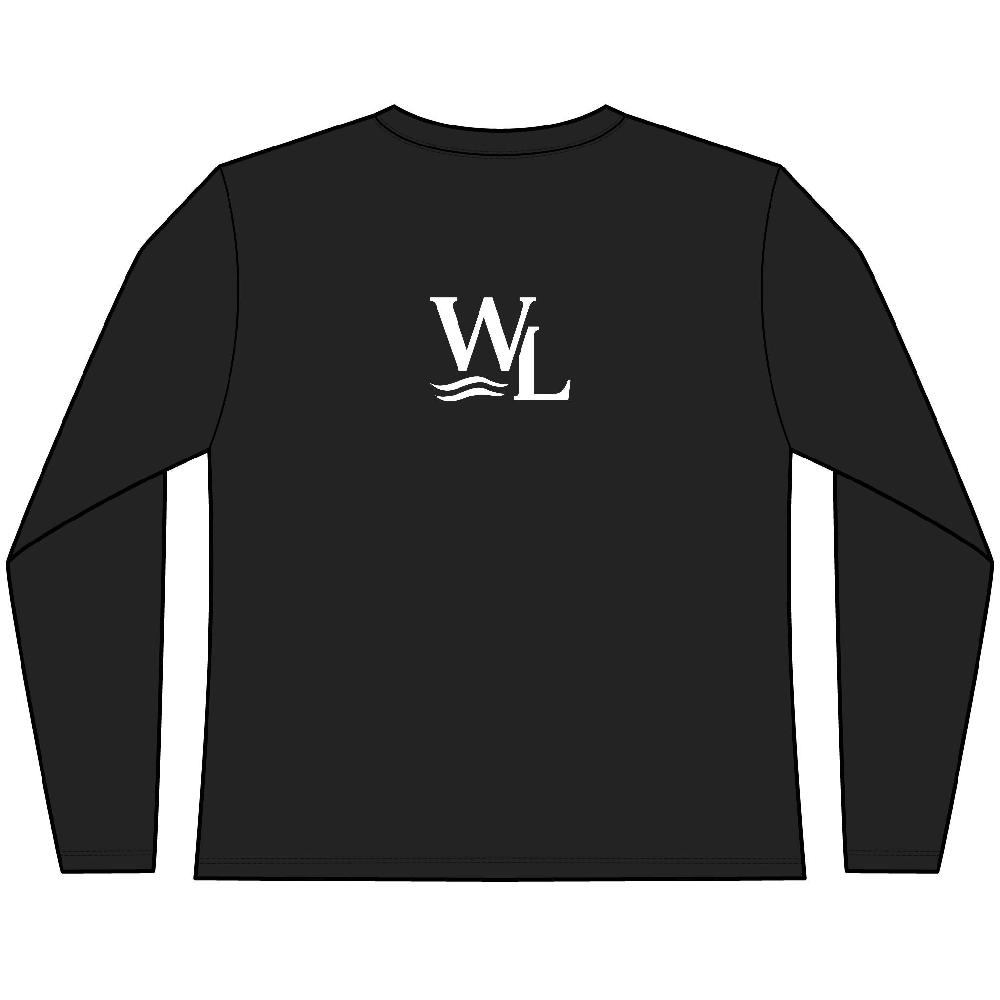 Wake and Lake Circle Crest Women's Long Sleeve Tee on an autumn dock
Soft fitted women's long sleeve lake life shirt with crest graphic
Wake and Lake branded women's shoulder-season tee
Circle crest long sleeve cotton top for cool lake mornings
