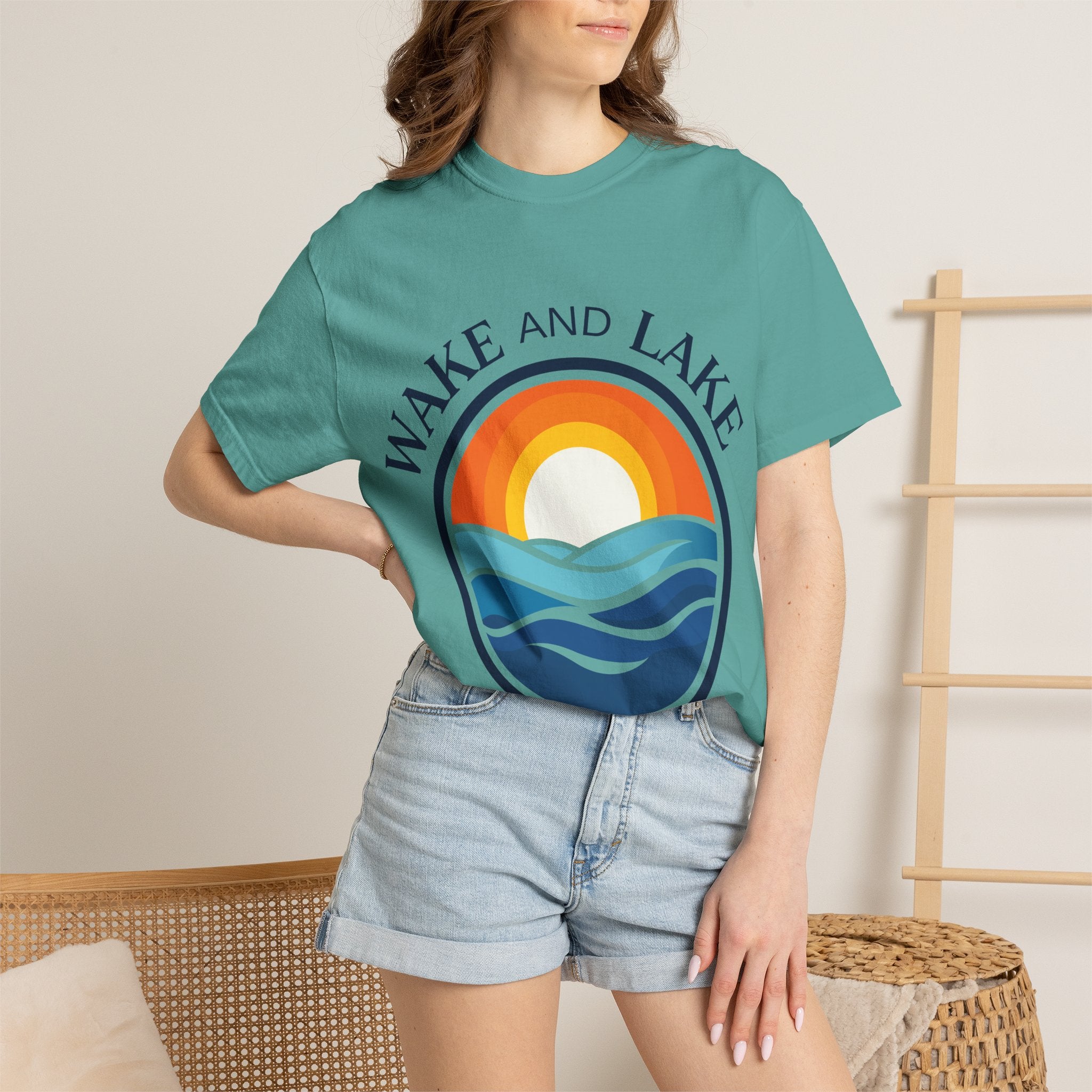 Wake and Lake Life Circle Crest Tee light color on a sunny lake day
White or sand-colored unisex lake t-shirt with circle crest logo
Light summer boating shirt with Wake and Lake branding
Breathable cotton lake life tee in light colorway
