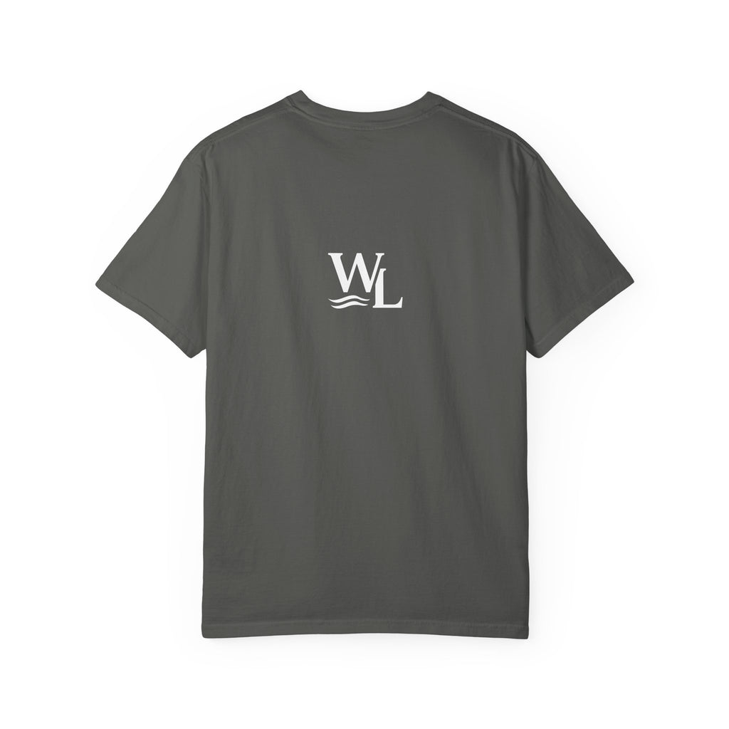 Wake and Lake Circle Crest Arch Tee worn at a lake dock
Lake life t-shirt with arch circle crest logo graphic
Soft unisex summer boating tee with arch design
Wake and Lake branded arch graphic cotton shirt
