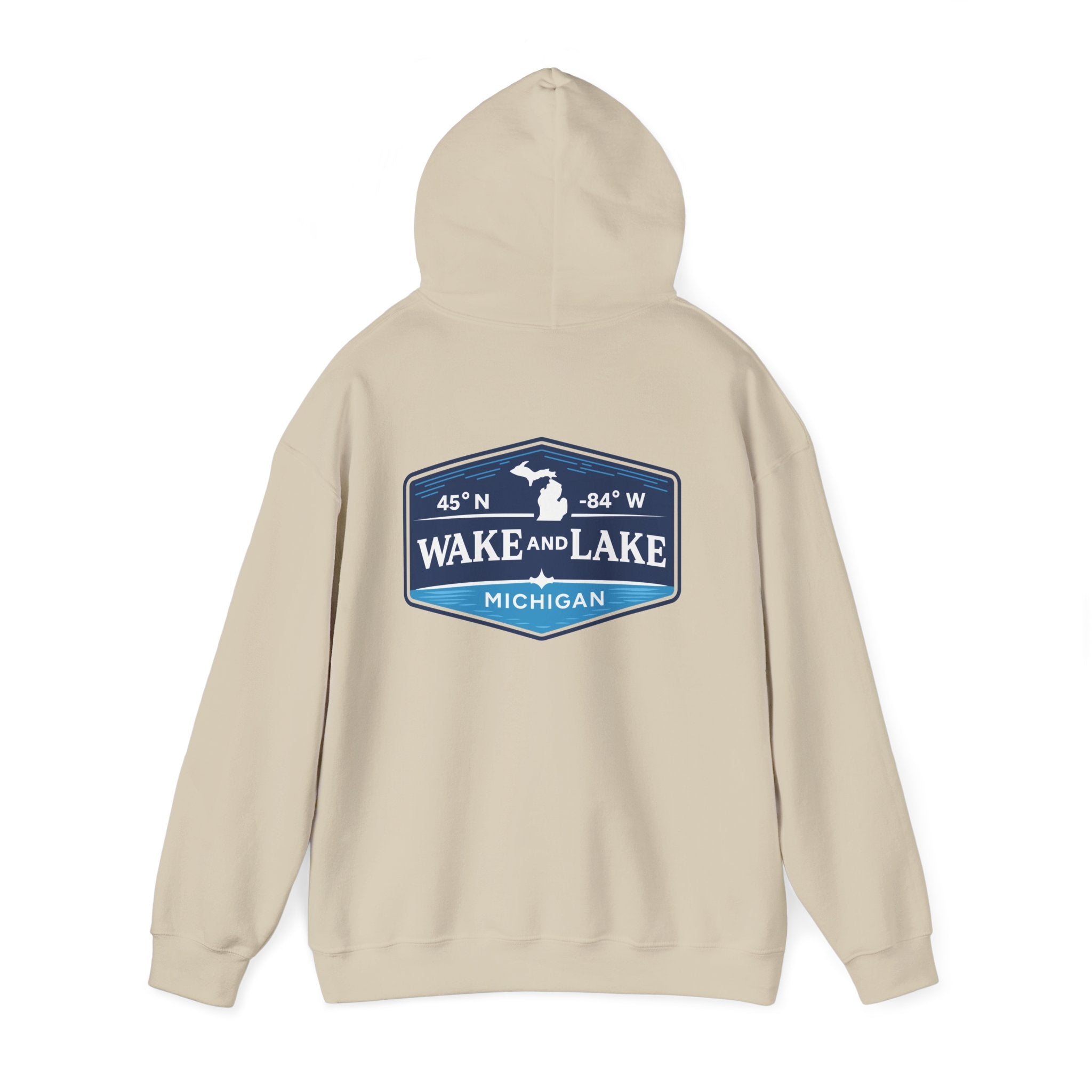 Wake and Lake Michigan Shield Hoodie worn on a foggy Great Lakes morning
Midweight Michigan crest sweatshirt for lake life
Michigan boating hoodie with bold shield graphic and Wake and Lake branding
Unisex Great Lakes fleece hoodie with Michigan shield crest
