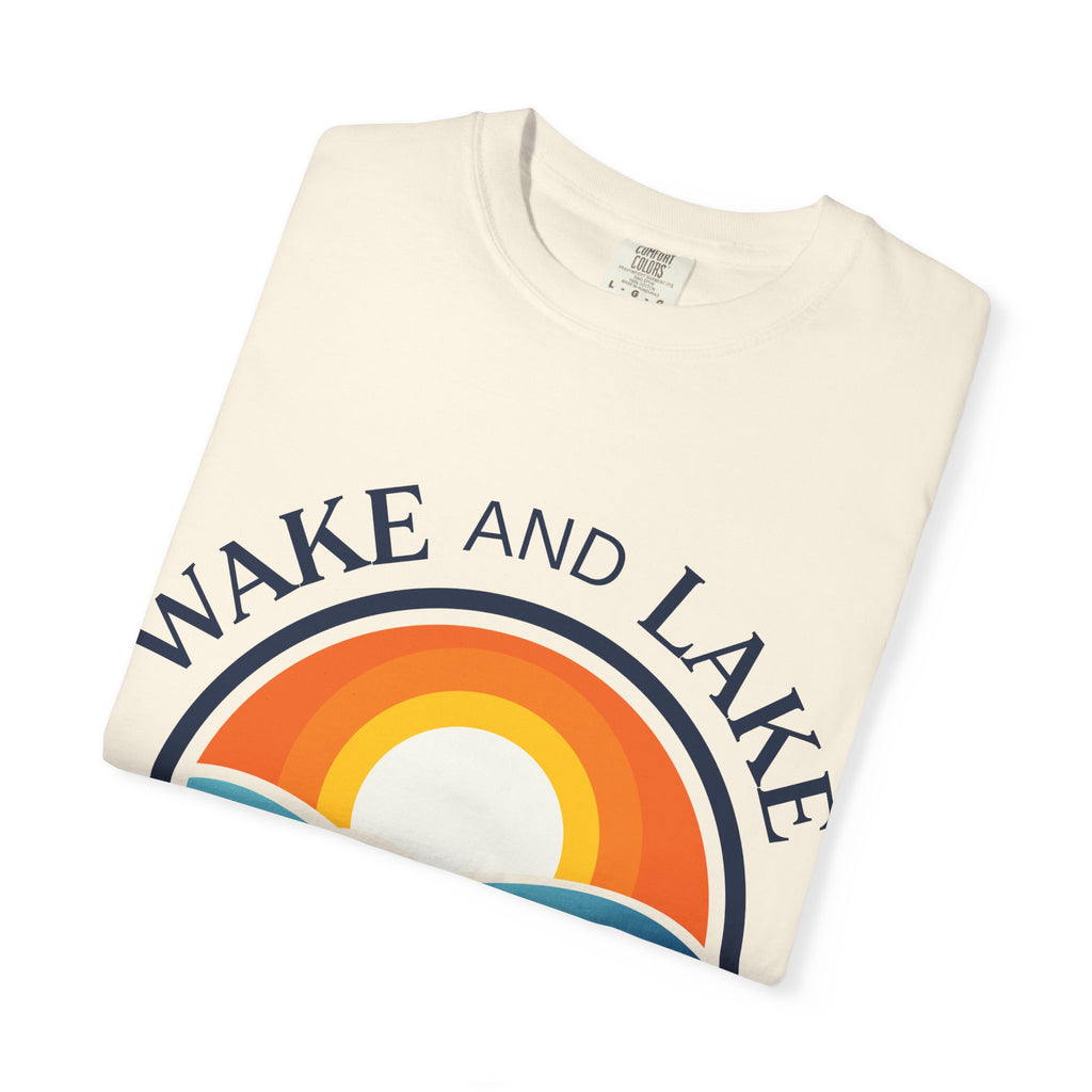 Wake and Lake Life Circle Crest Tee light color on a sunny lake day
White or sand-colored unisex lake t-shirt with circle crest logo
Light summer boating shirt with Wake and Lake branding
Breathable cotton lake life tee in light colorway
