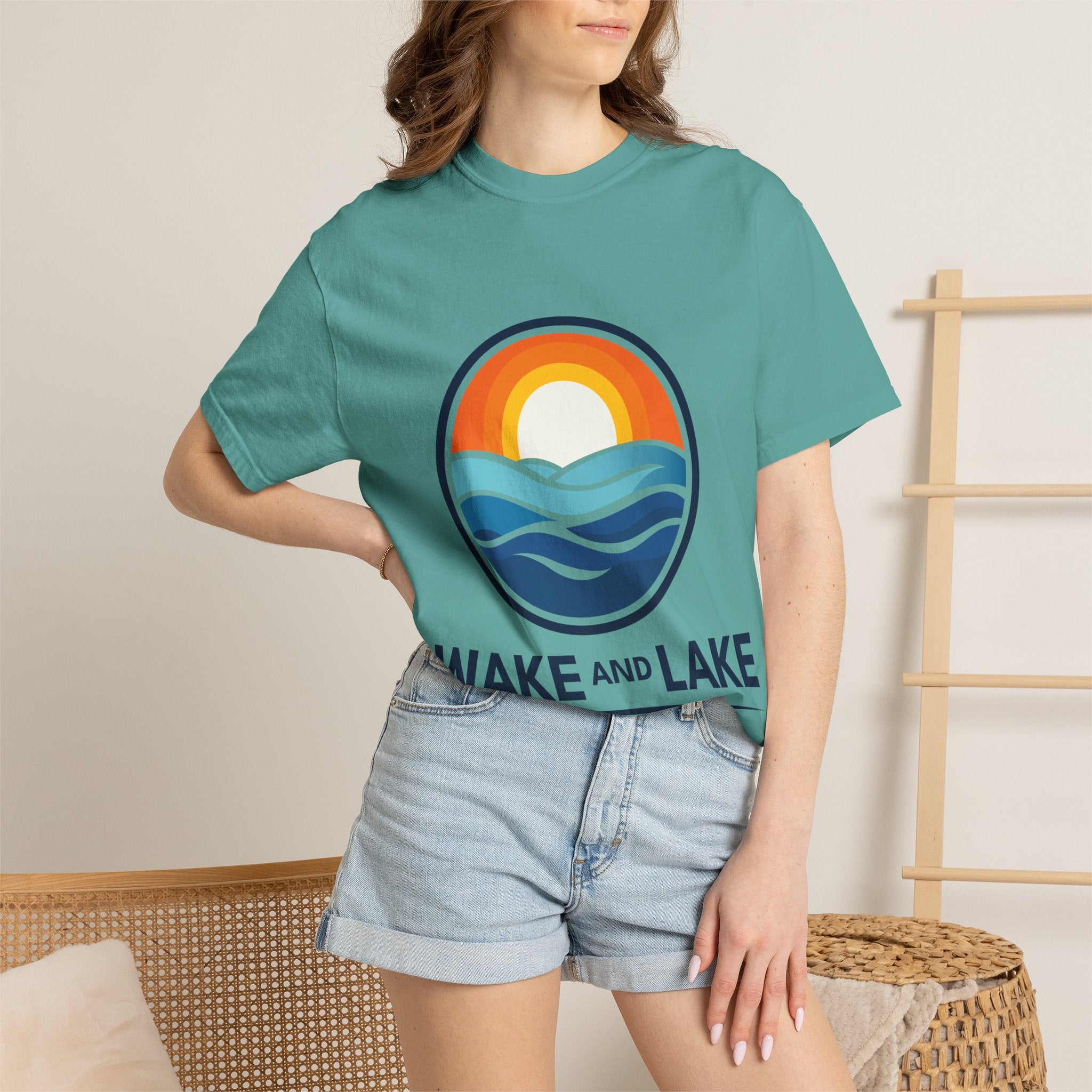 Wake and Lake Circle Crest Logo A tee worn lakeside
Soft cotton lake life t-shirt with circle crest logo A
Boating summer tee with Wake and Lake circle crest branding
Unisex circle crest graphic tee for lake weekends
