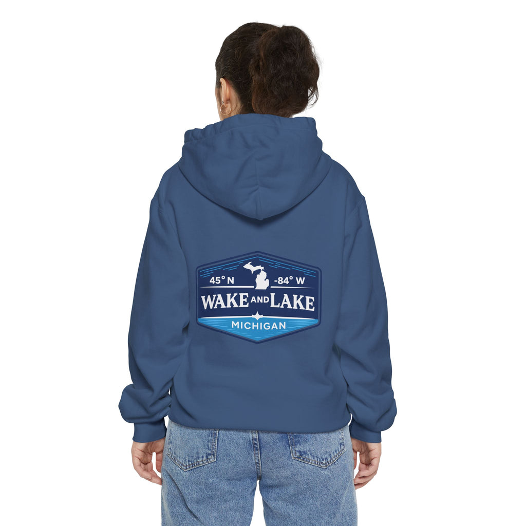 Wake and Lake Life Circle Crest Hoodie Light worn on a summer boat morning
Light-colored lake life sweatshirt with circle crest graphic
Natural white or sand lake hoodie for warm summer days
Soft light fleece with Wake and Lake circle crest design

