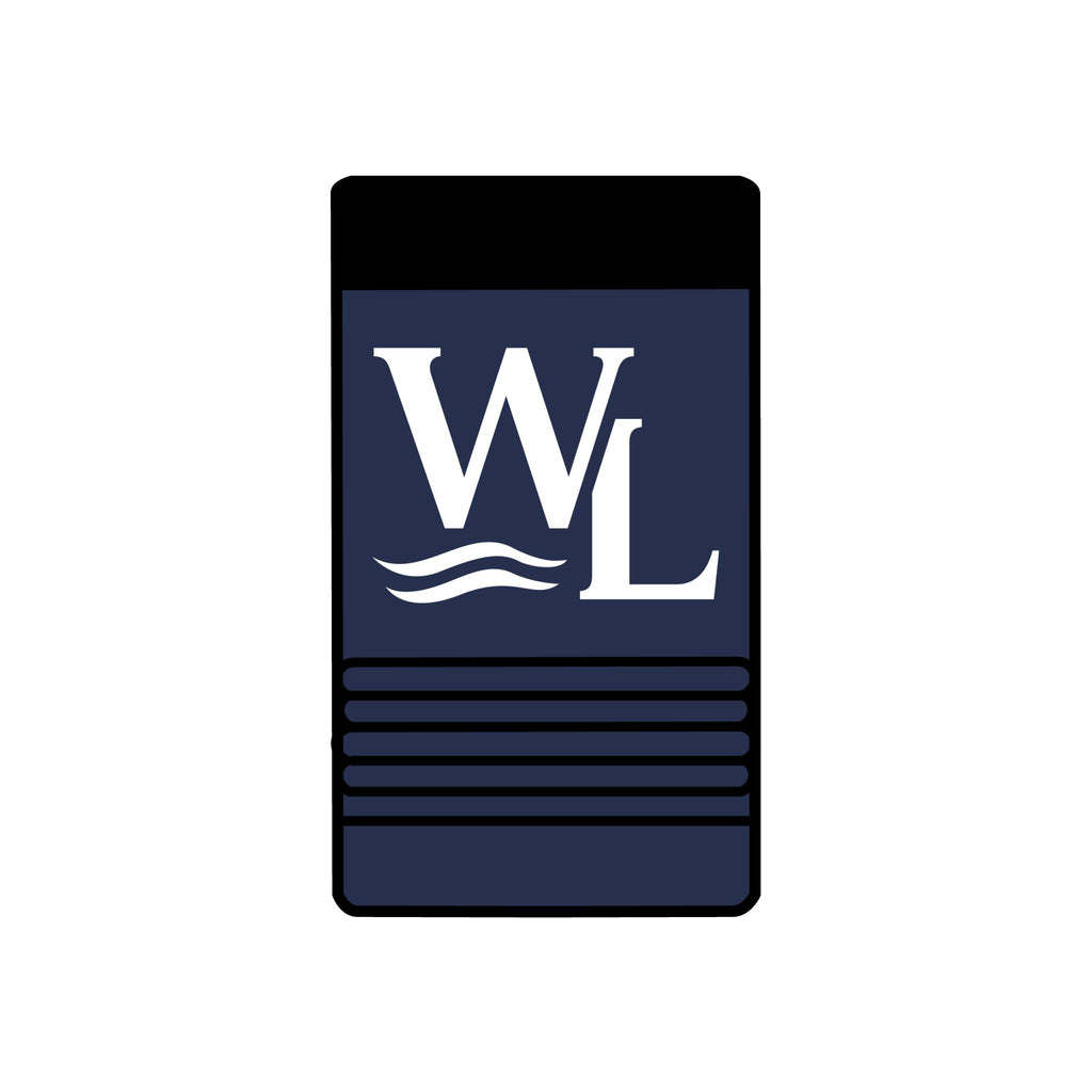 Michigan Coordinate Badge Beverage Holder is  for 12 ounce cans, Navy, with coordinate badge and WL monogram