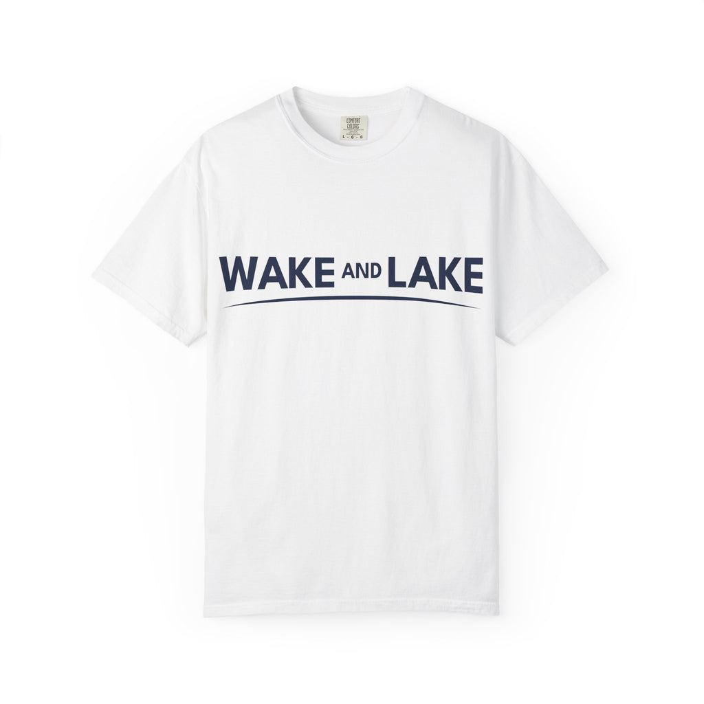 Wake and Lake Wordmark Tee worn at lakeside bonfire
Soft unisex cotton lake life t-shirt with chest wordmark
Wake and Lake branded everyday tee for boating weekends
Lake apparel t-shirt with clean Wake and Lake graphic

