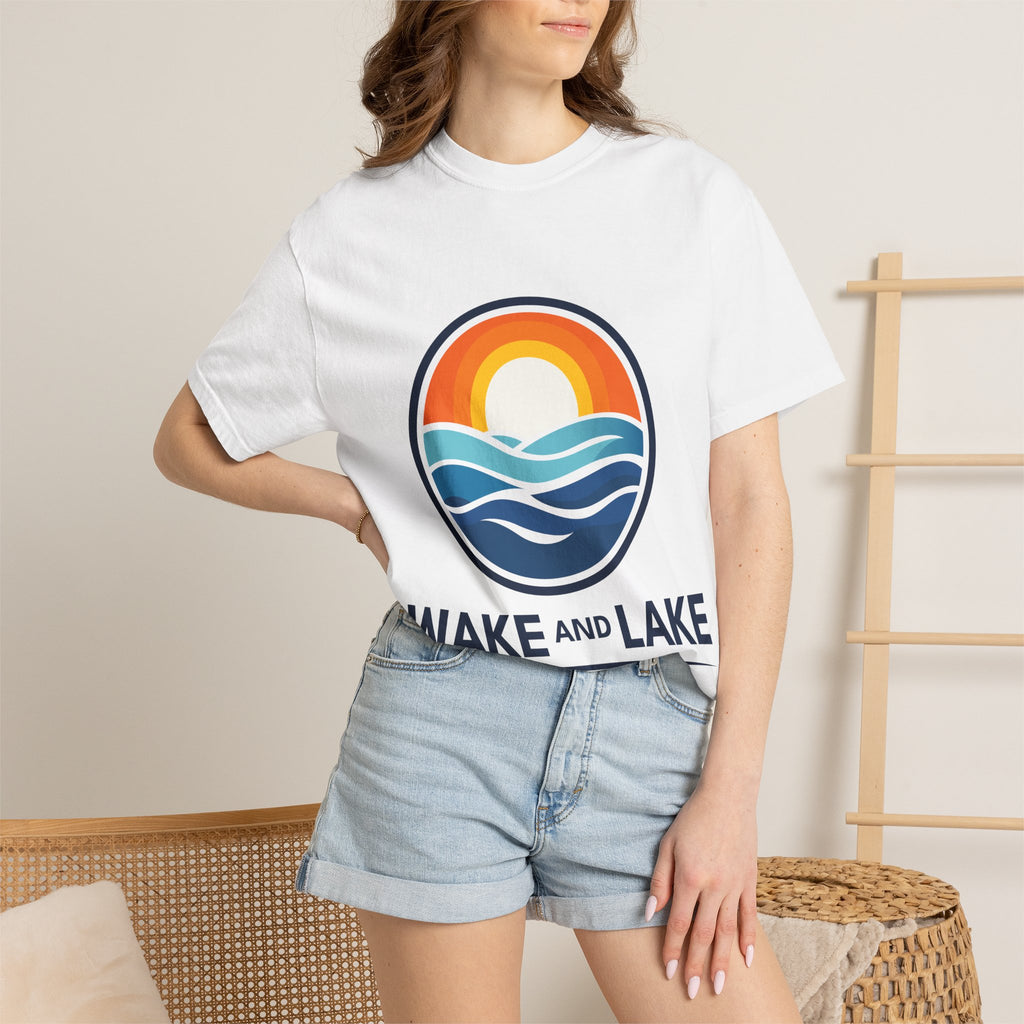 Wake and Lake Circle Crest Logo A tee worn lakeside
Soft cotton lake life t-shirt with circle crest logo A
Boating summer tee with Wake and Lake circle crest branding
Unisex circle crest graphic tee for lake weekends
