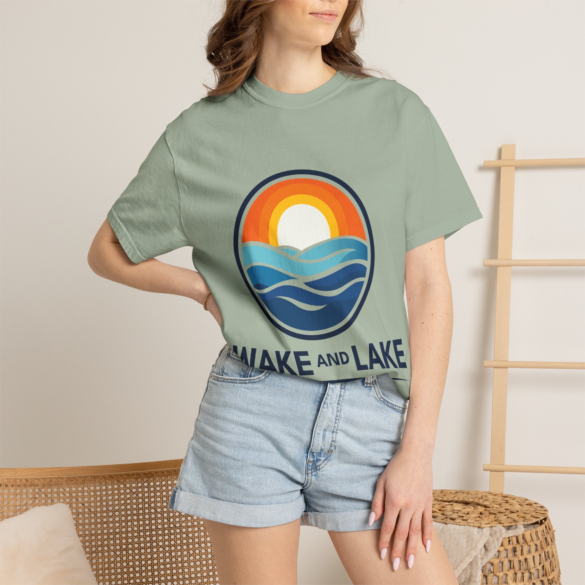 Wake and Lake Circle Crest Logo A tee worn lakeside
Soft cotton lake life t-shirt with circle crest logo A
Boating summer tee with Wake and Lake circle crest branding
Unisex circle crest graphic tee for lake weekends
