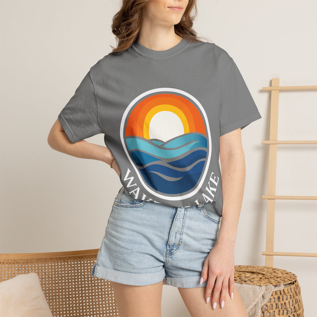 Wake and Lake Life Circle Crest Tee worn on a dock at sunset
Soft unisex lake life tee with bold circle crest graphic
Wake and Lake branded cotton t-shirt for summer boating
Circle crest logo tee for lake days and outdoor weekends

