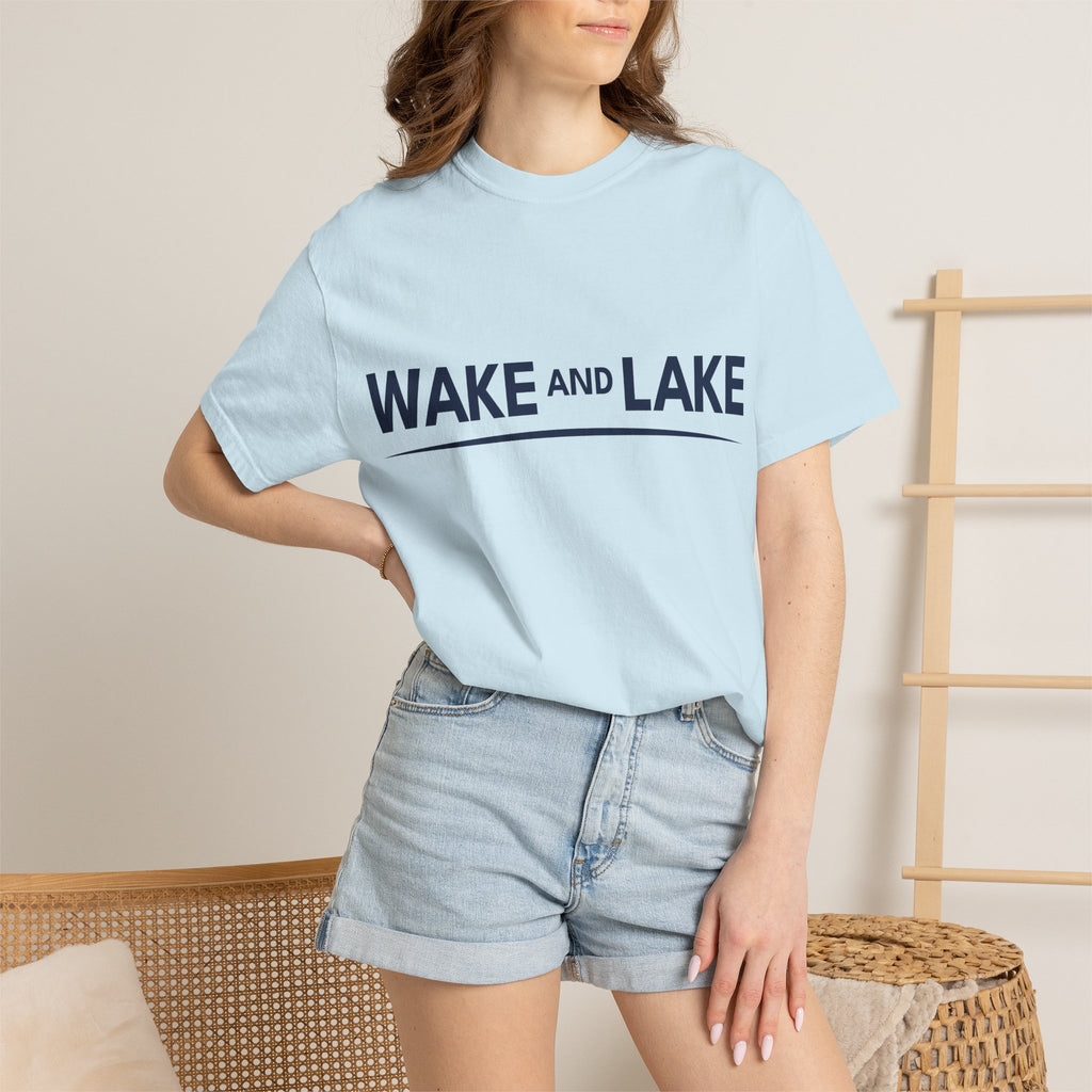 Wake and Lake Wordmark Tee worn at lakeside bonfire
Soft unisex cotton lake life t-shirt with chest wordmark
Wake and Lake branded everyday tee for boating weekends
Lake apparel t-shirt with clean Wake and Lake graphic

