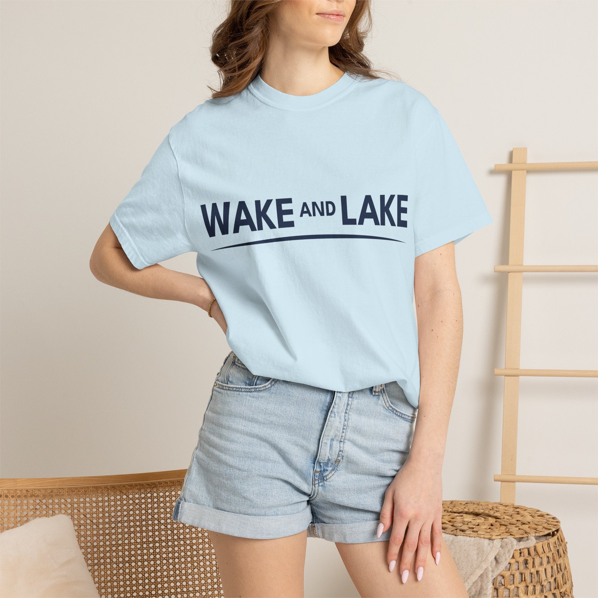 Wake and Lake Wordmark Tee worn at lakeside bonfire
Soft unisex cotton lake life t-shirt with chest wordmark
Wake and Lake branded everyday tee for boating weekends
Lake apparel t-shirt with clean Wake and Lake graphic

