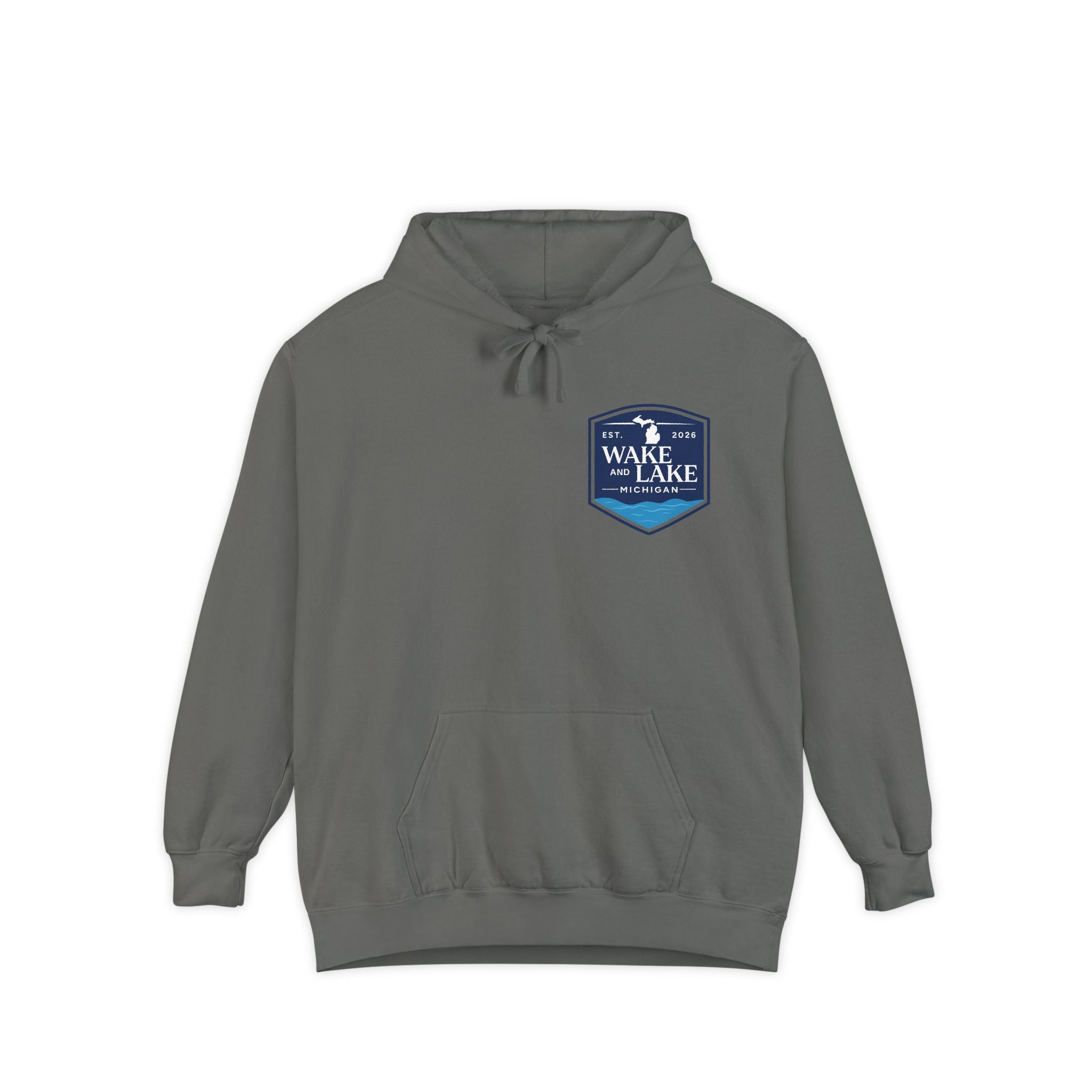 Wake and Lake Life Circle Crest Hoodie Light worn on a summer boat morning
Light-colored lake life sweatshirt with circle crest graphic
Natural white or sand lake hoodie for warm summer days
Soft light fleece with Wake and Lake circle crest design

