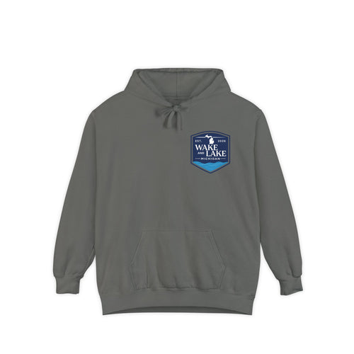 Wake and Lake Life Circle Crest Hoodie Light worn on a summer boat morning
Light-colored lake life sweatshirt with circle crest graphic
Natural white or sand lake hoodie for warm summer days
Soft light fleece with Wake and Lake circle crest design

