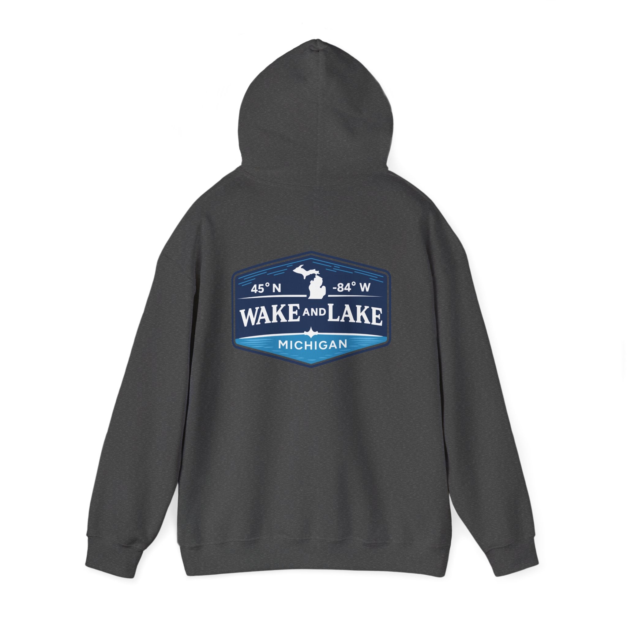 Wake and Lake Michigan Shield Hoodie worn on a foggy Great Lakes morning
Midweight Michigan crest sweatshirt for lake life
Michigan boating hoodie with bold shield graphic and Wake and Lake branding
Unisex Great Lakes fleece hoodie with Michigan shield crest
