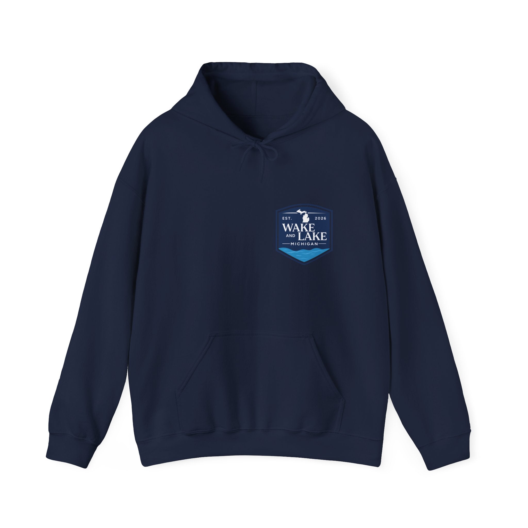 Wake and Lake Michigan Shield Hoodie worn on a foggy Great Lakes morning
Midweight Michigan crest sweatshirt for lake life
Michigan boating hoodie with bold shield graphic and Wake and Lake branding
Unisex Great Lakes fleece hoodie with Michigan shield crest
