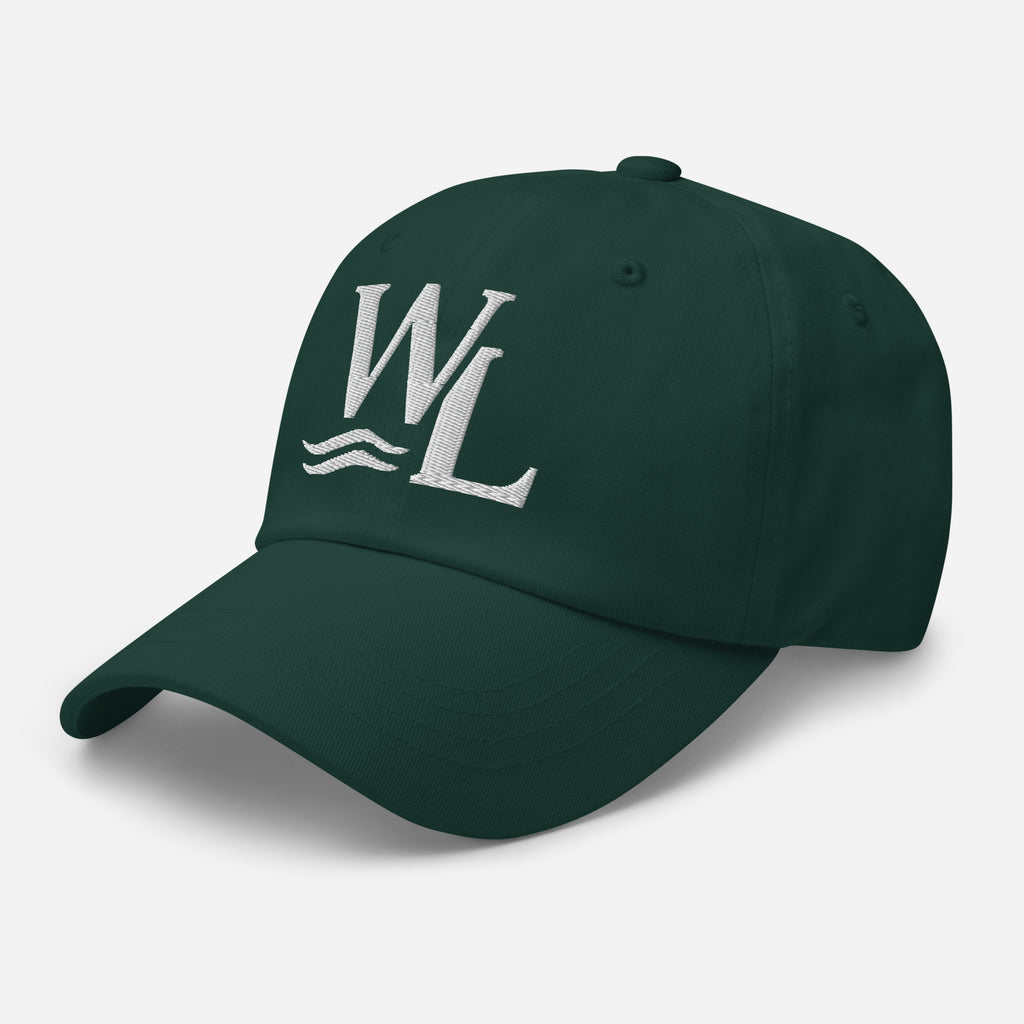 Wake and Lake WL Monogram Dad Hat worn at a lake dock
Soft adjustable dad hat with WL monogram for lake life
Low-profile unstructured lake cap with Wake and Lake branding
WL monogram adjustable hat for boat days and summer wear
