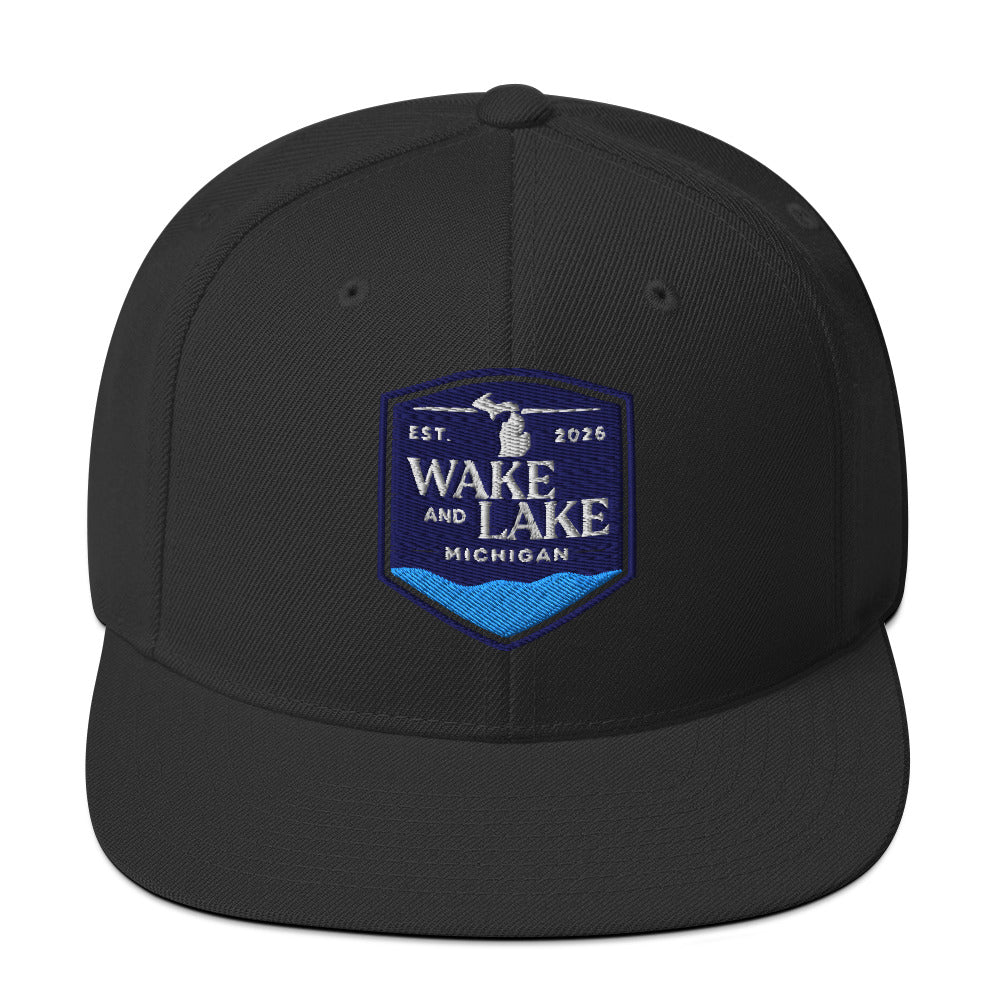 Classic snapback style hat, black, front view