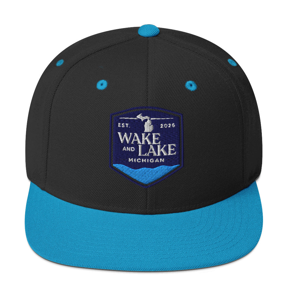 Classic snapback hat, black-teal, front view