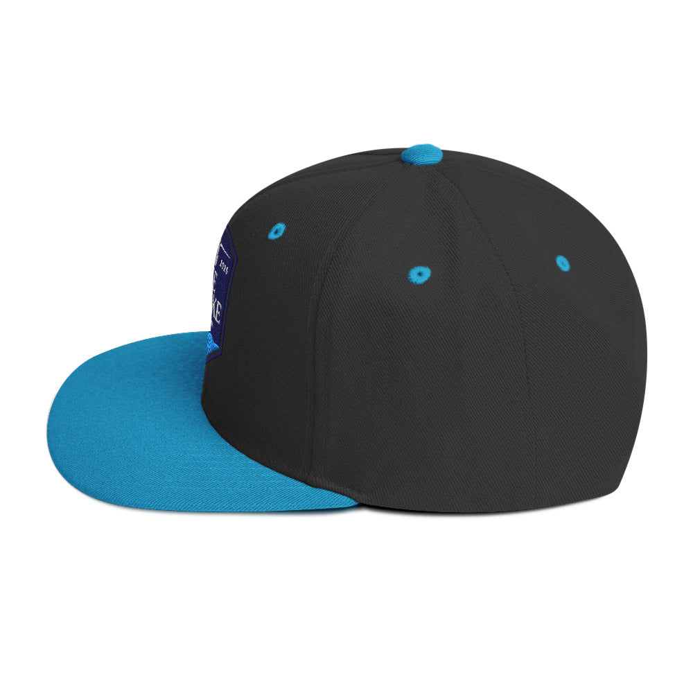 Classic snapback hat, black-teal, side view