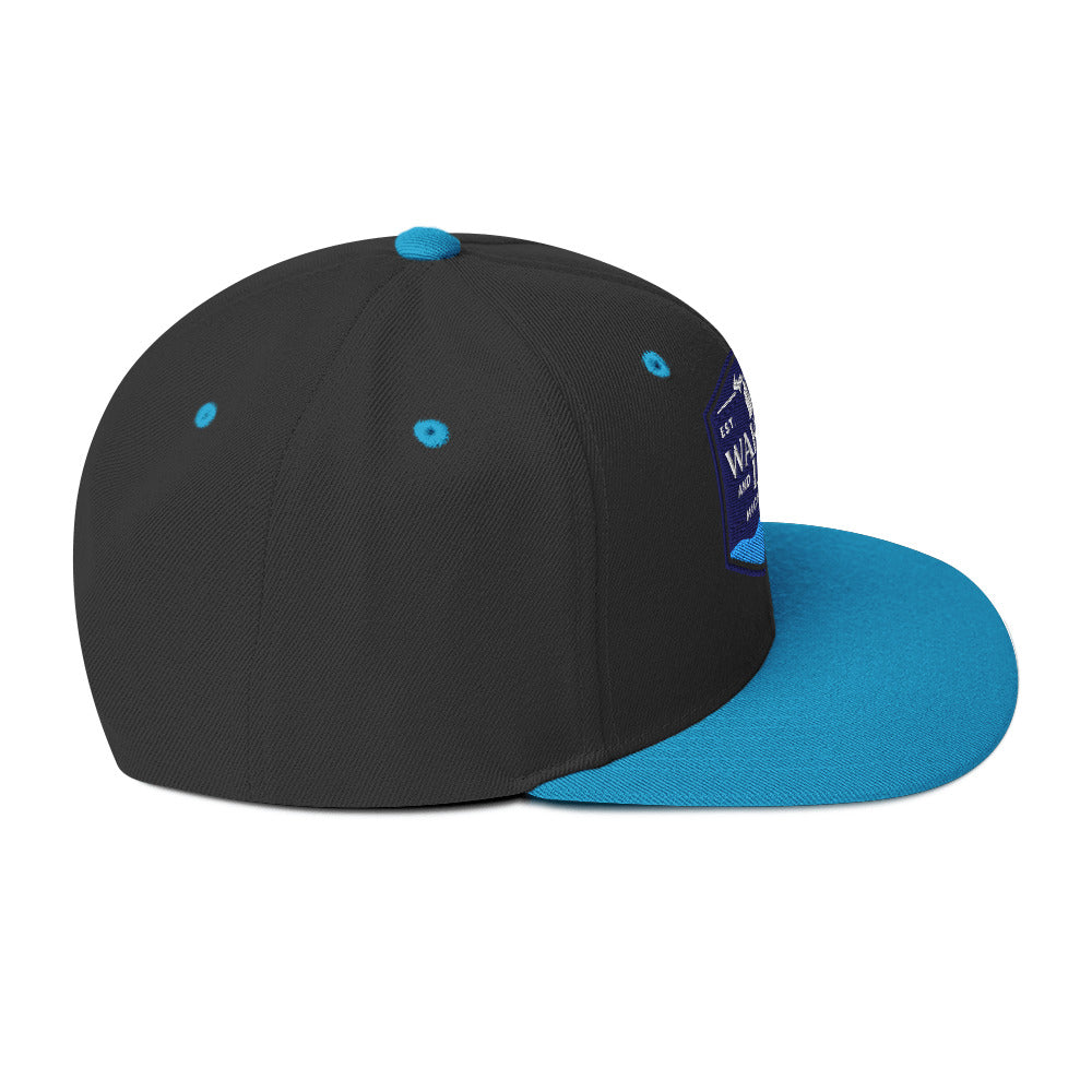 Classic snapback hat, black-teal, side view