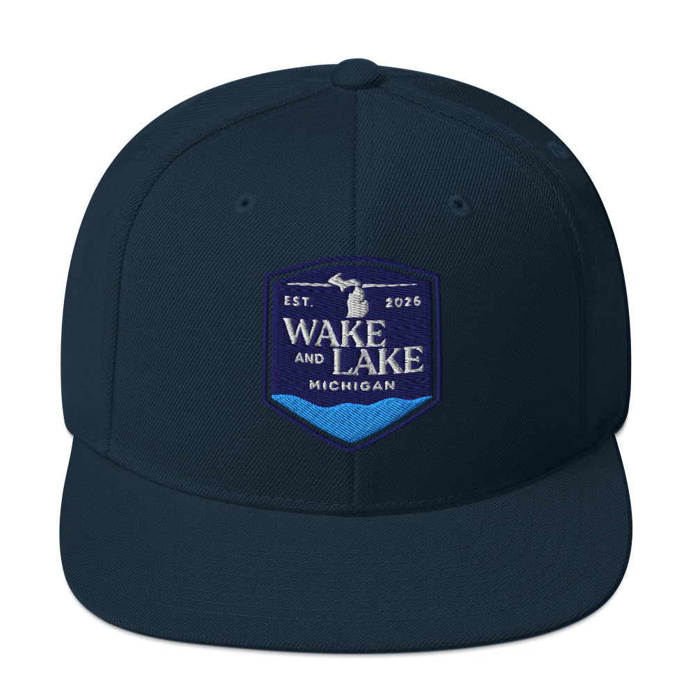 Classic snapback style hat, navy, front view