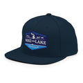 Classic Snap Back Hat, Wake and Lake Coordinate Badge, navy, front view