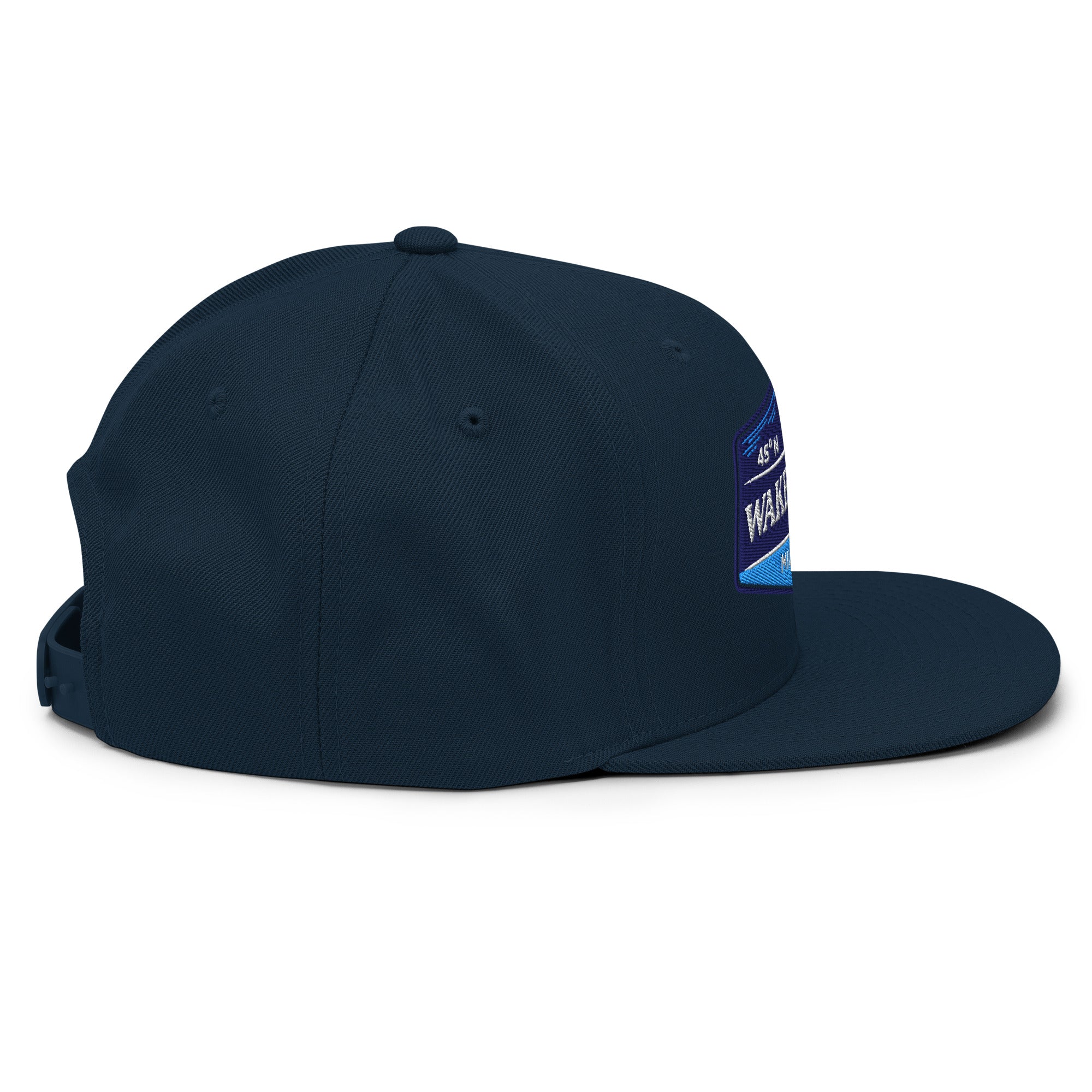 Classic Snap Back Hat, Wake and Lake Coordinate Badge, Royal Blue, rear view