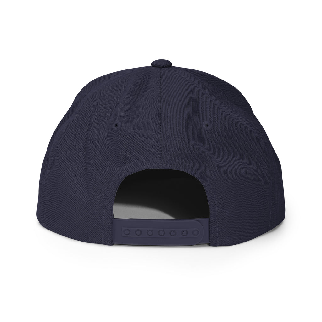 Classic Snap Back Hat, Wake and Lake Coordinate Badge, Navy, rear view