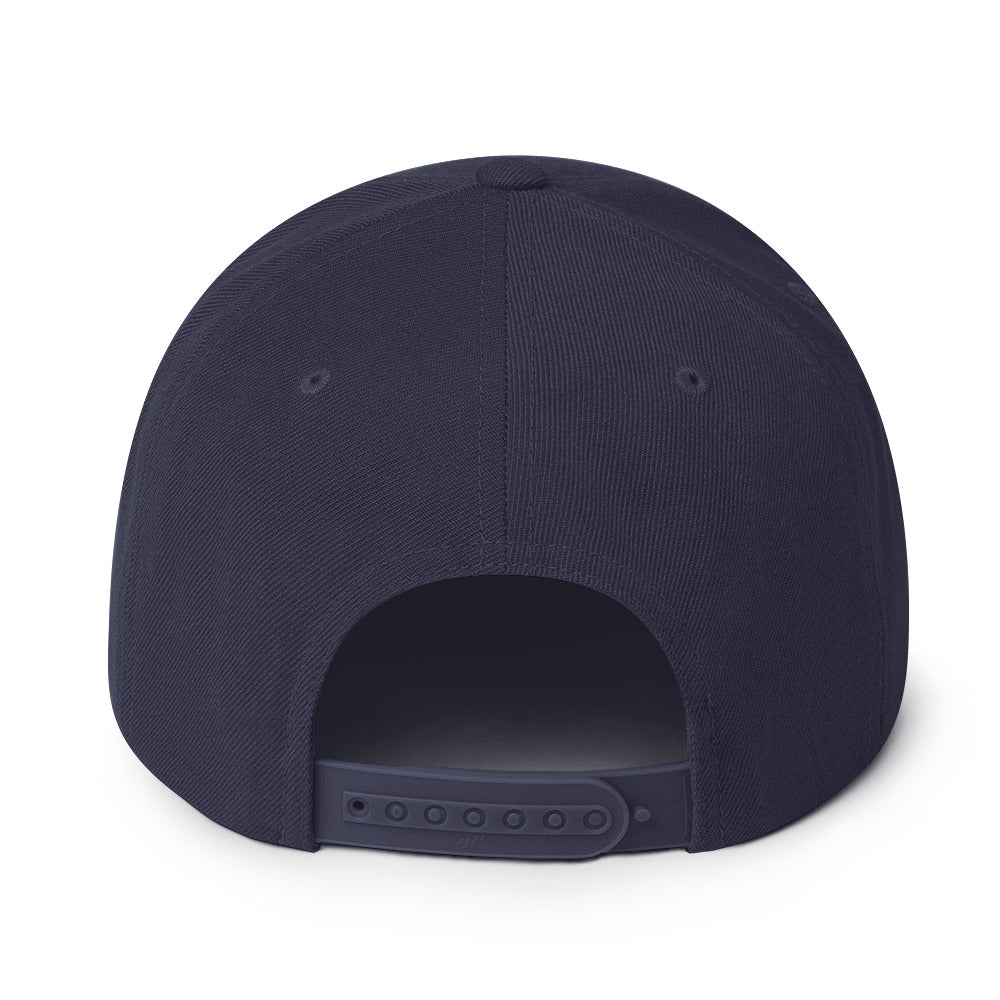 Classic snapback hat, navy blue, back view